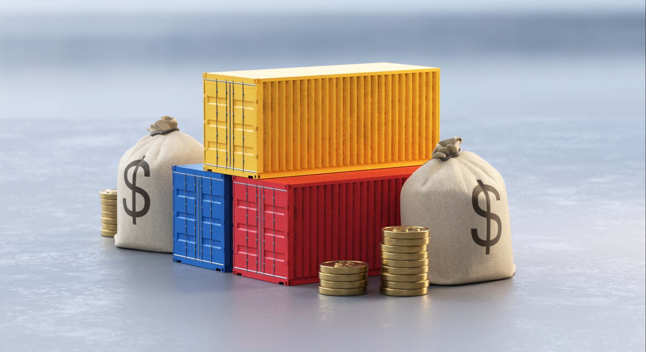 Contenedores junto a sacos de dinero. Foto: iStock