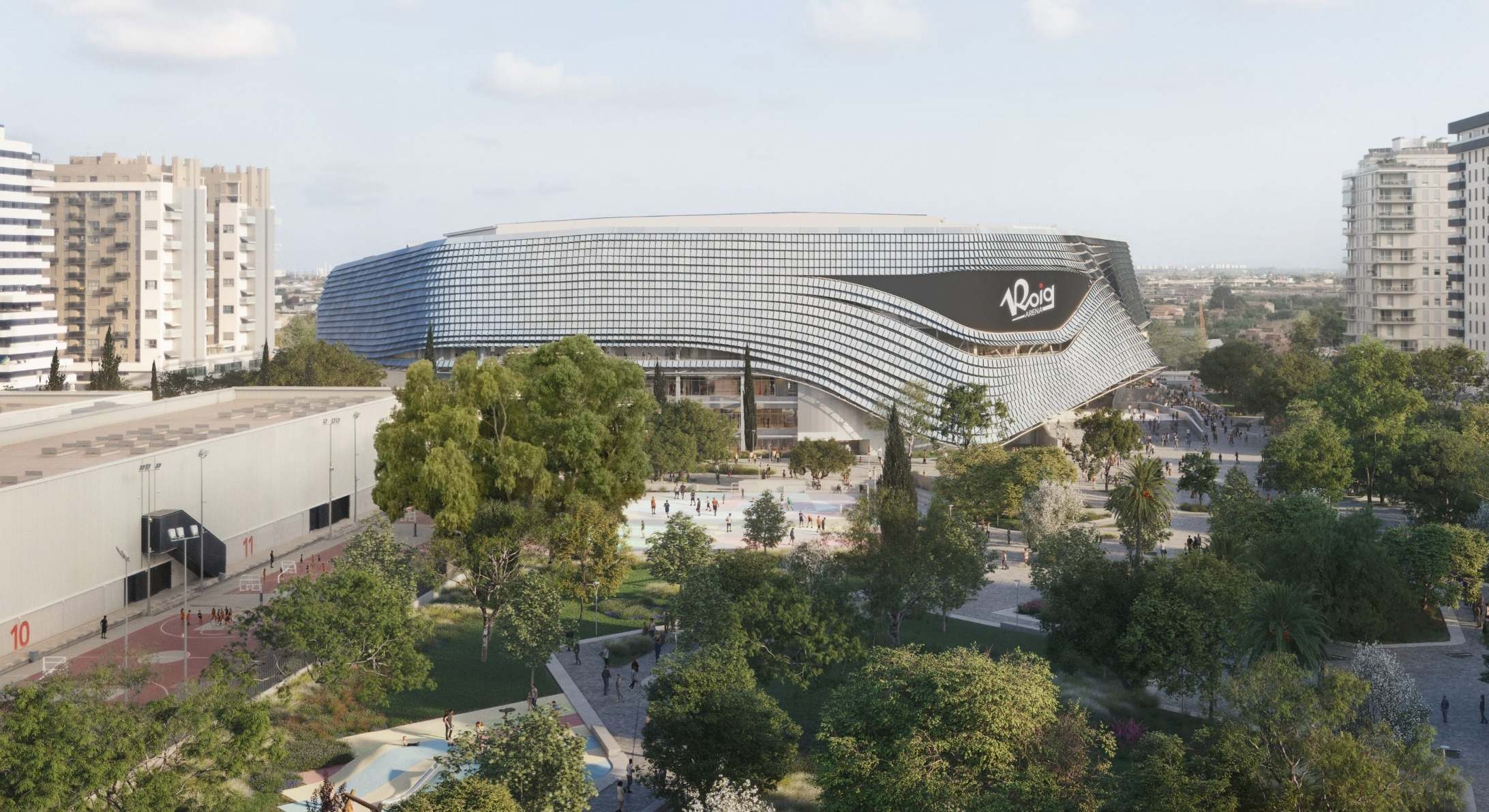 Simulación del Roig Arena y su entorno.