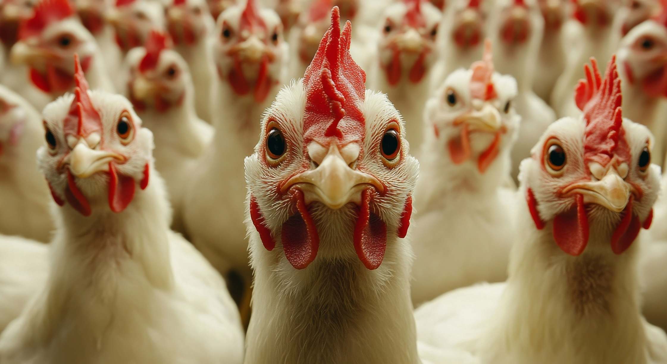 Pollos miran a la cámara