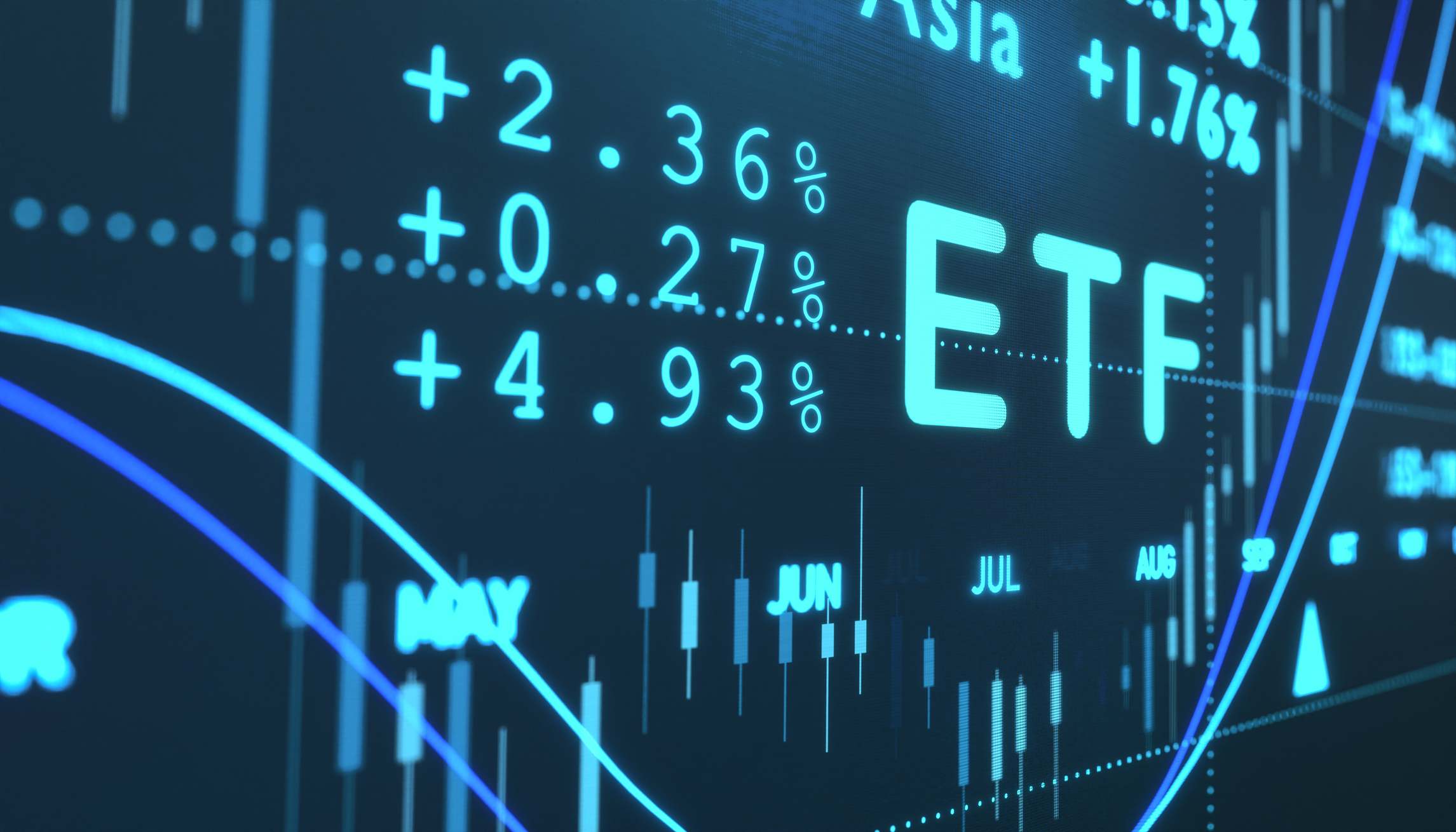Siglas ETF sobre una pantalla de cotizaciones