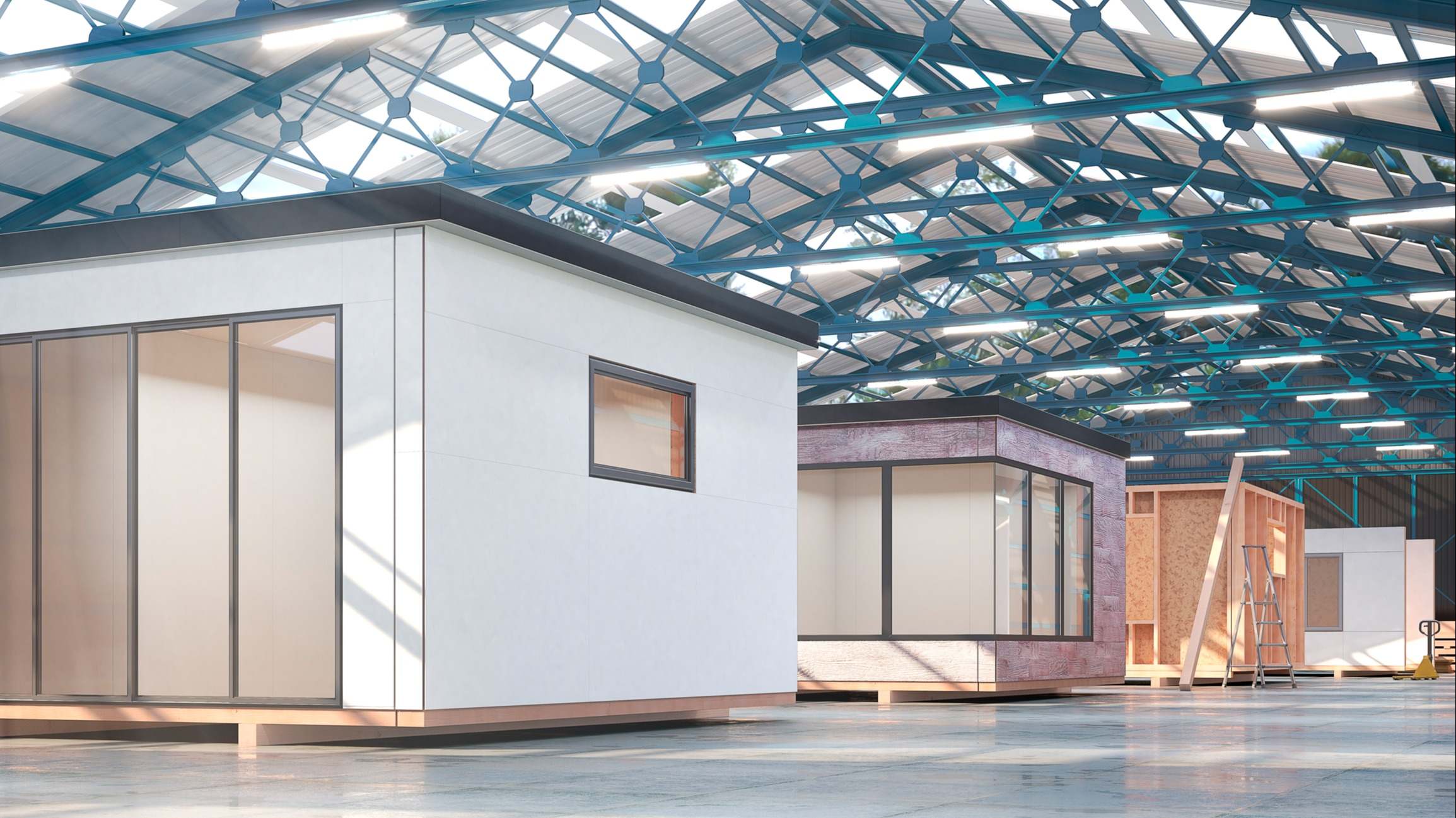 Casas modulares en el taller de montaje