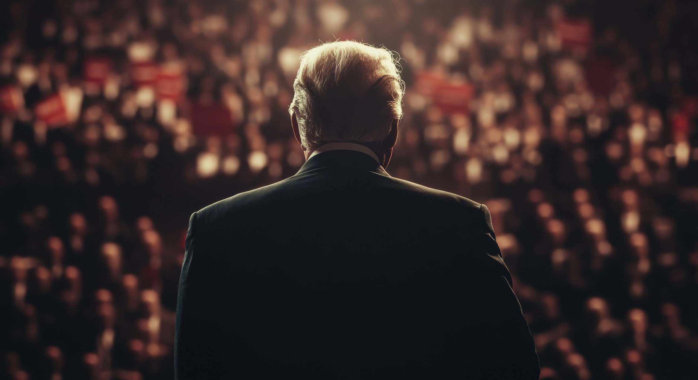 Trump dirigiéndose a sus simpatizantes en un mitin electoral. Imagen: Dreamstime.