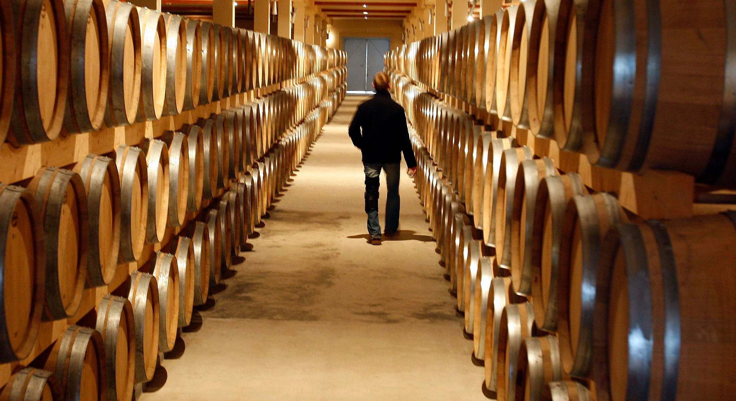 Vista de una persona en una bodega de vino