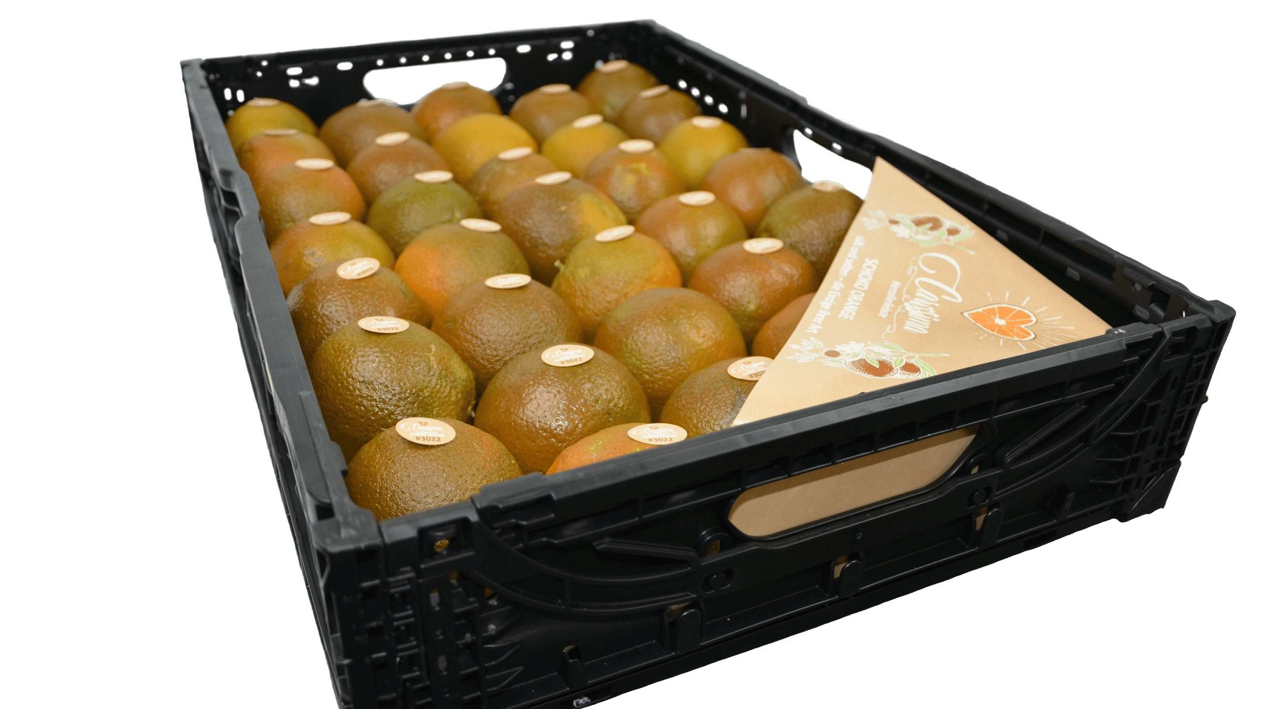 Caja de naranjas marrones
