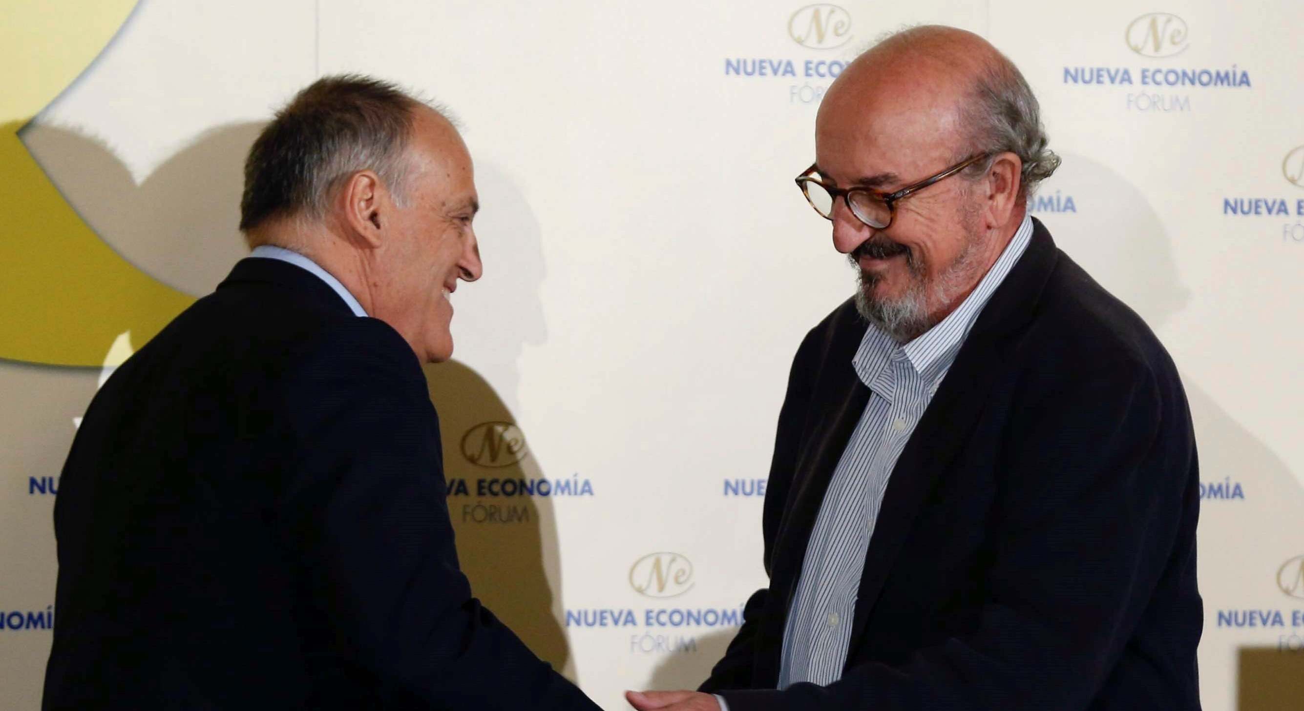 Javier Tebas (LaLiga) y Jaume Roures (Mediapro).
