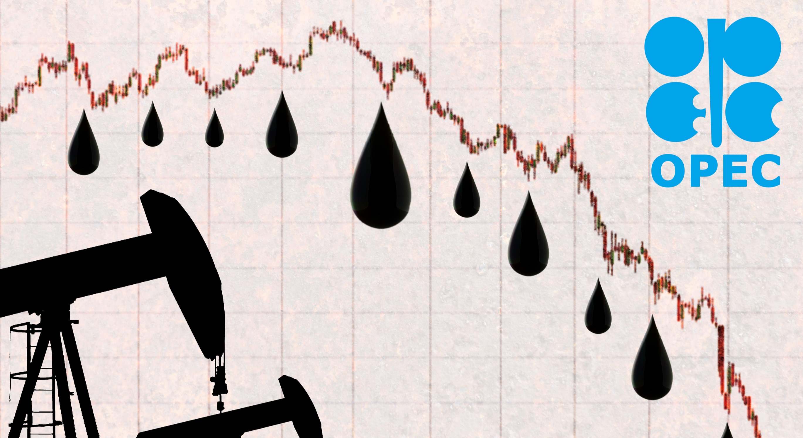 Logo de la OPEP sobre una fiebre con gotas de petróleo