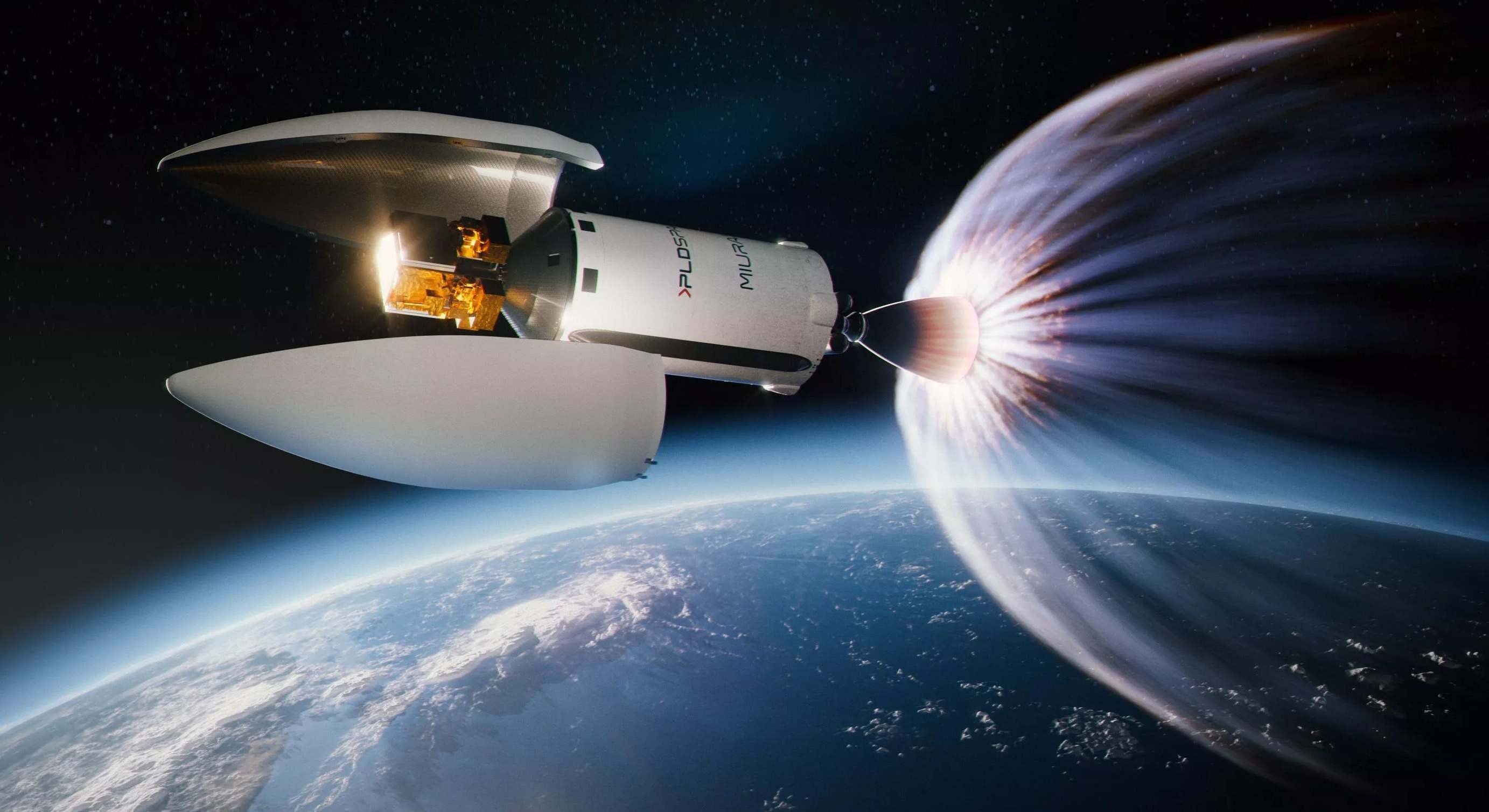 Recreación del MIURA 5 transportando satélites al espacio.