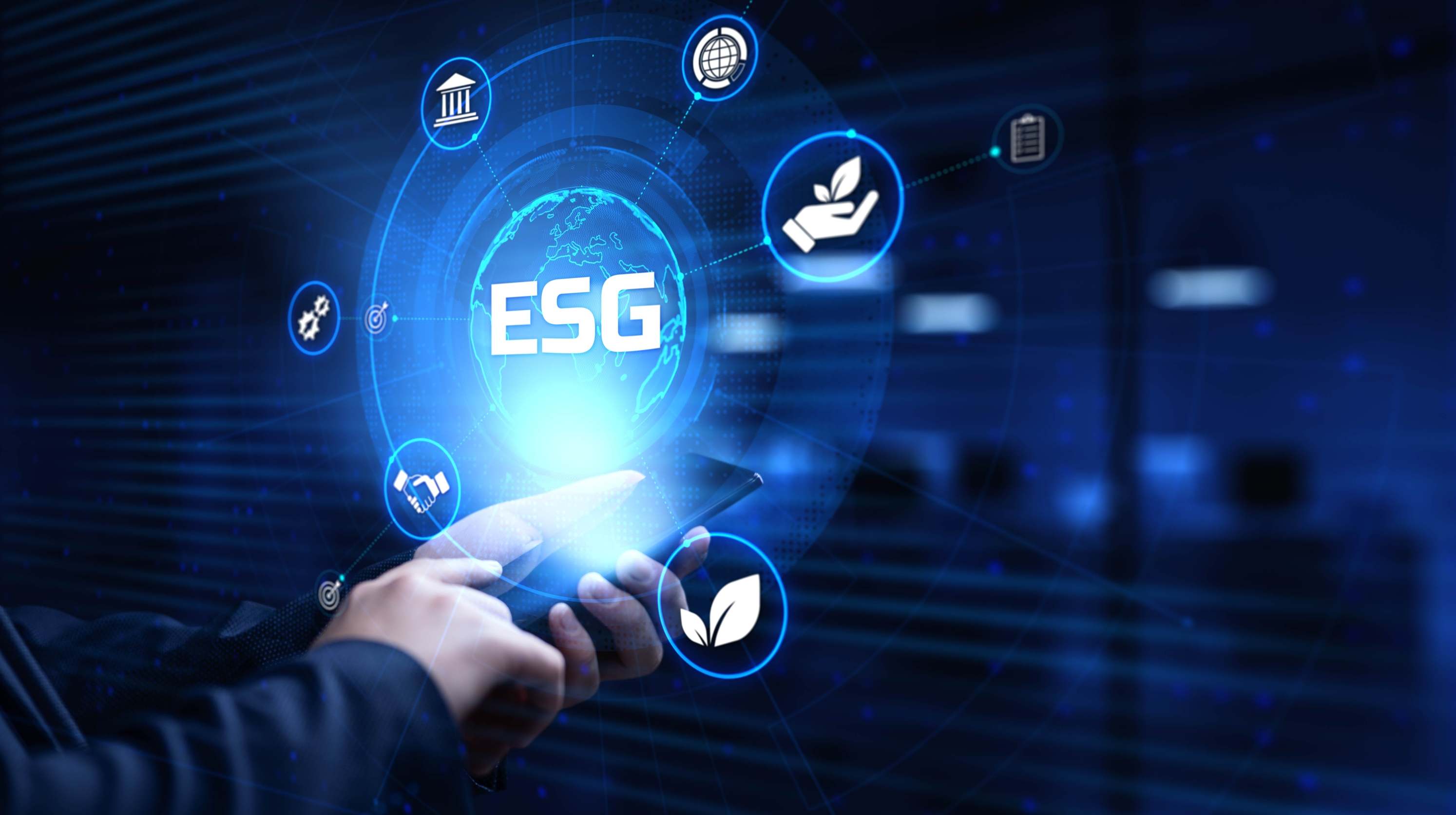 Siglas ESG en un fondo azul