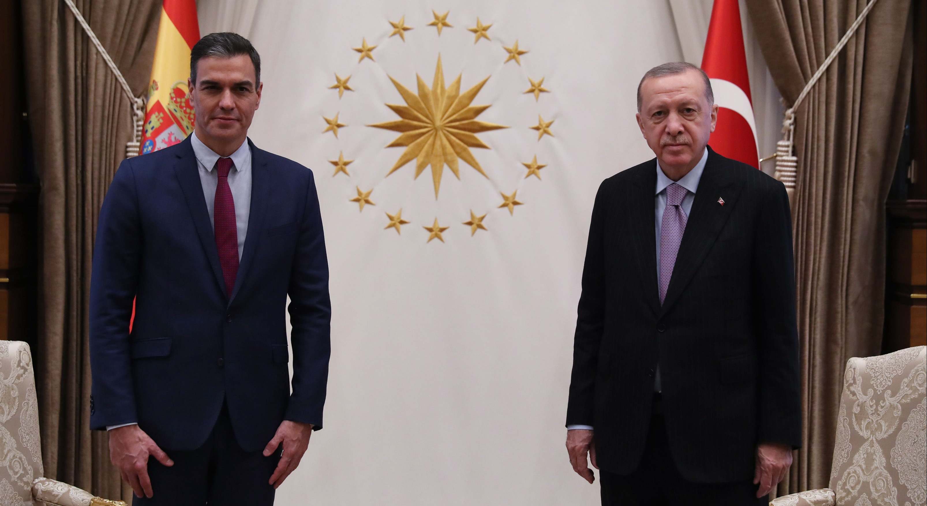 Pedro Sánchez, presidente de España, y  Recep Tayyip Erdogan, presidente de Turquía