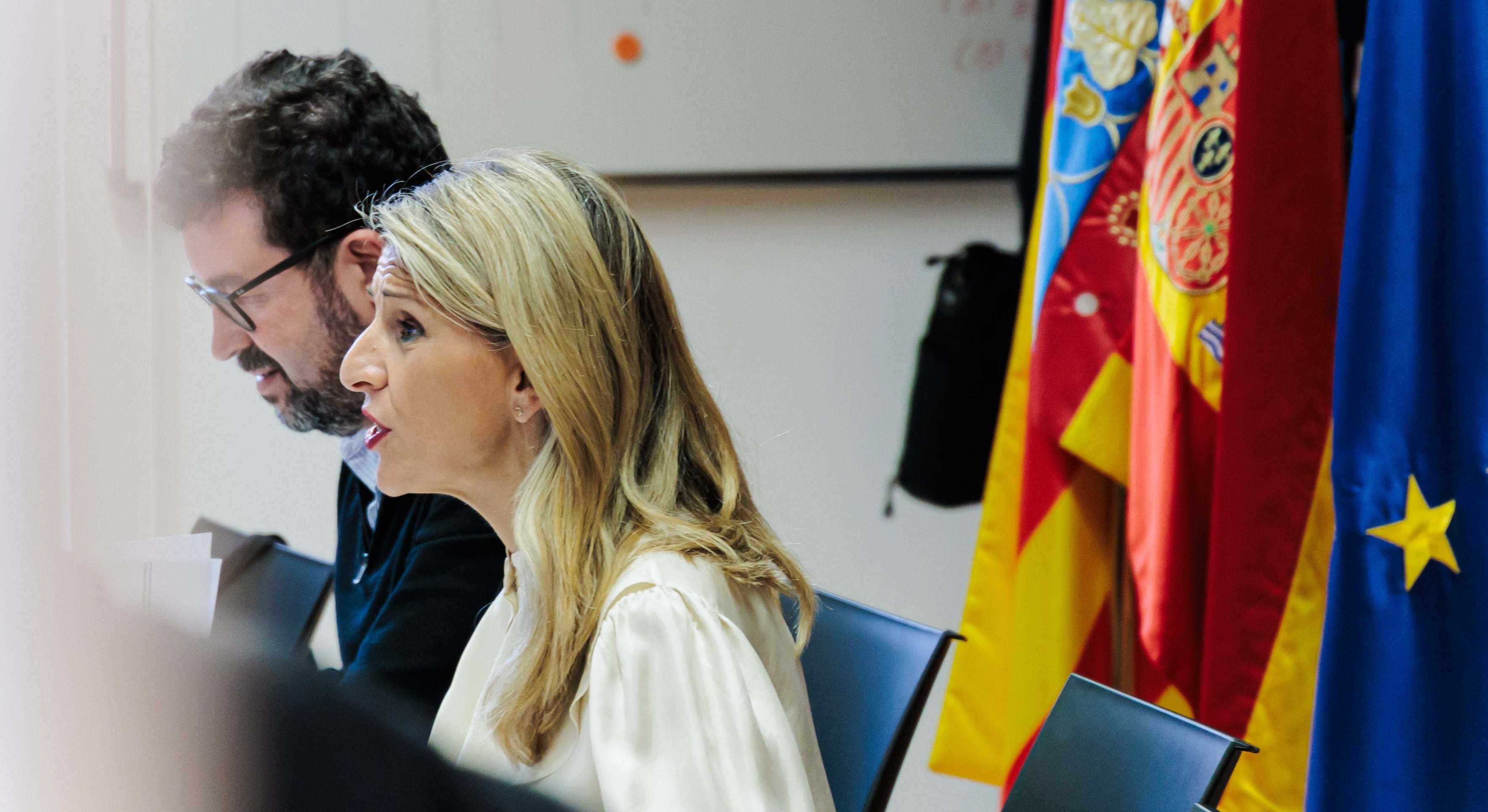 La vicepresidenta del Gobierno, Yolanda Díaz, y el secretario de Estado, Joaquín Pérez Rey. Foto Europa Press