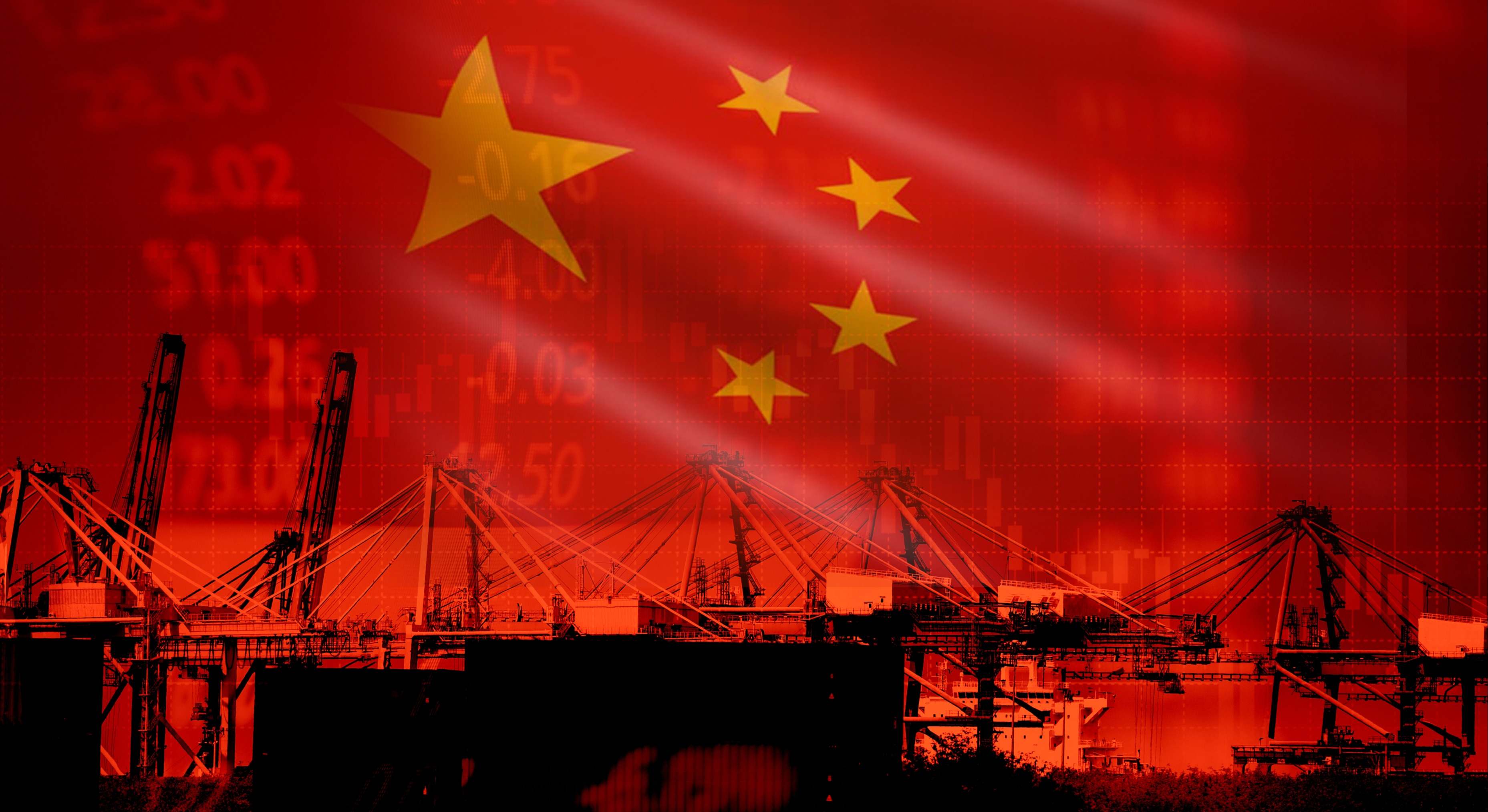 Una bandera china con siluetas industriales