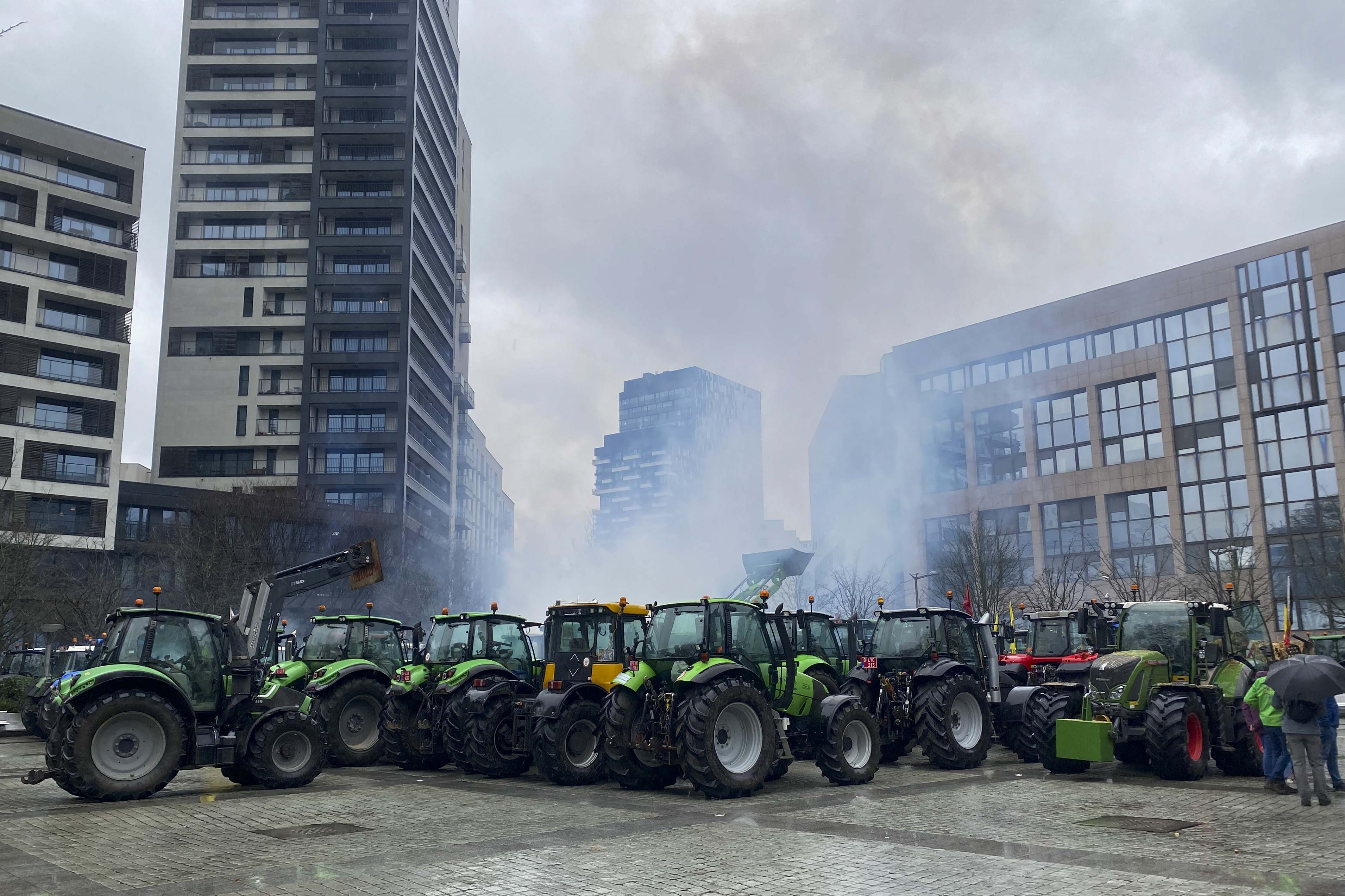 Imagen de la protesta de los agricultores ante las instituciones de la UE en Bruselas