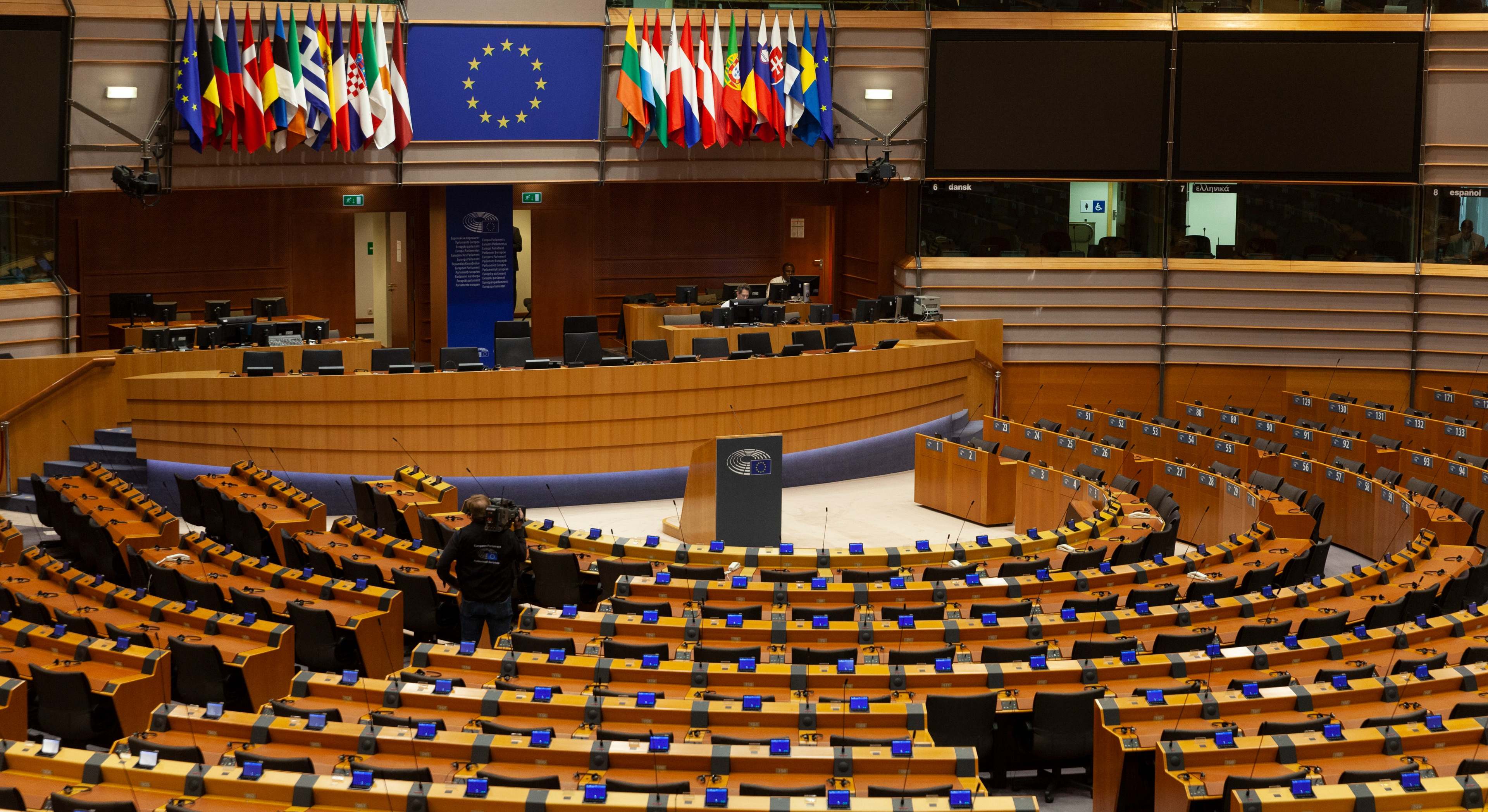 El hemiciclo del Parlamento Europeo vacío en Bélgica (Bruselas). / Foto: EP