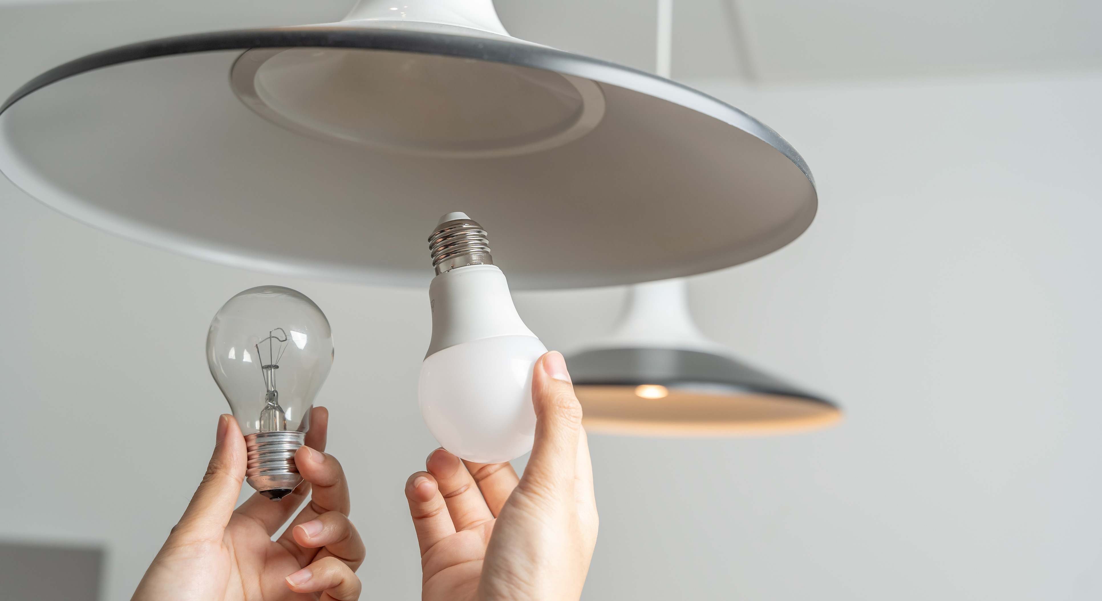 Lámpara del hogar con una bombilla de luz LED y una fluorescente. / Foto: iStock