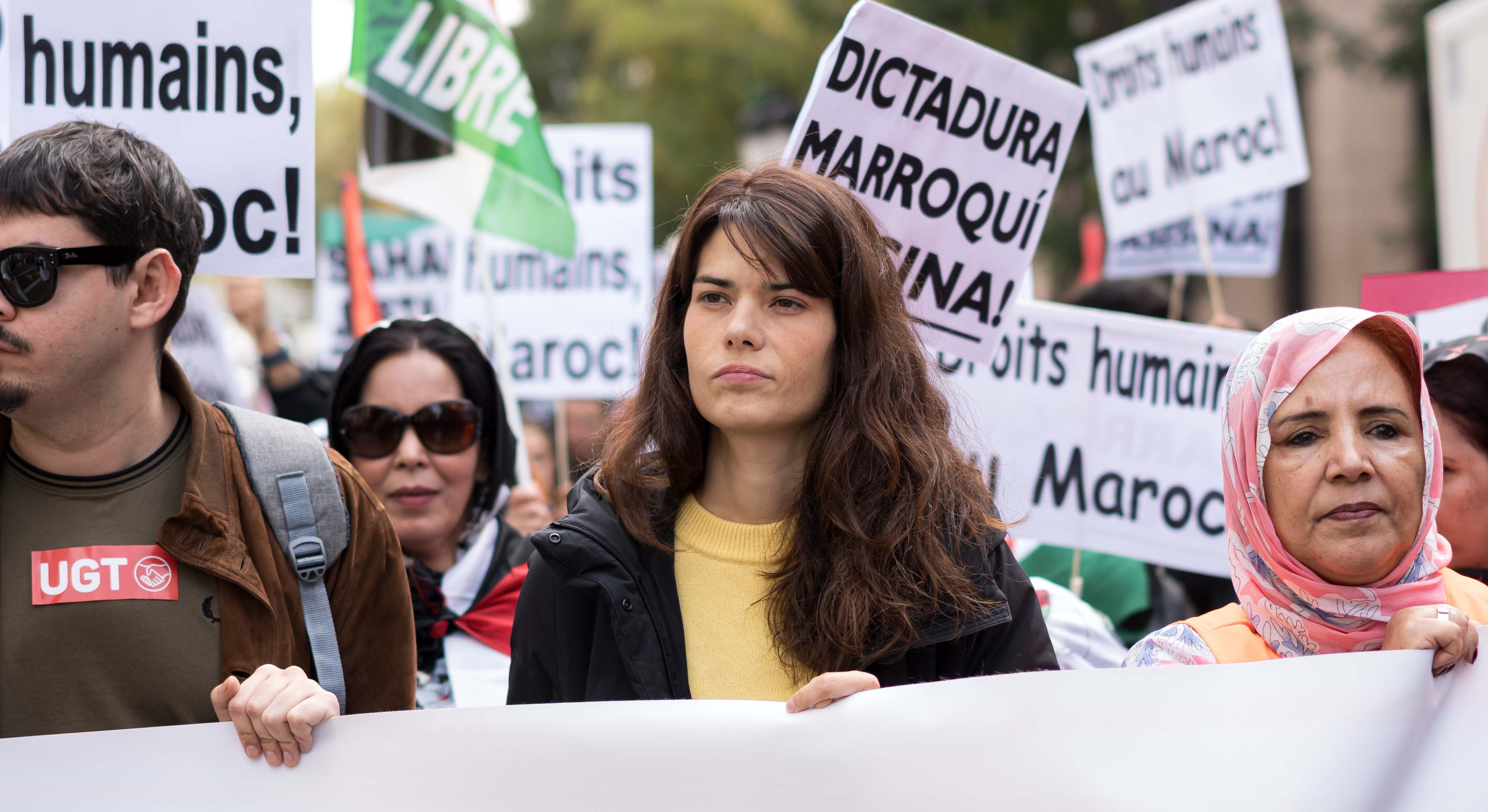 La eurodiputada y portavoz de Podemos, Isa Serra, durante una manifestación por la autodeterminación del Sahara Occidental