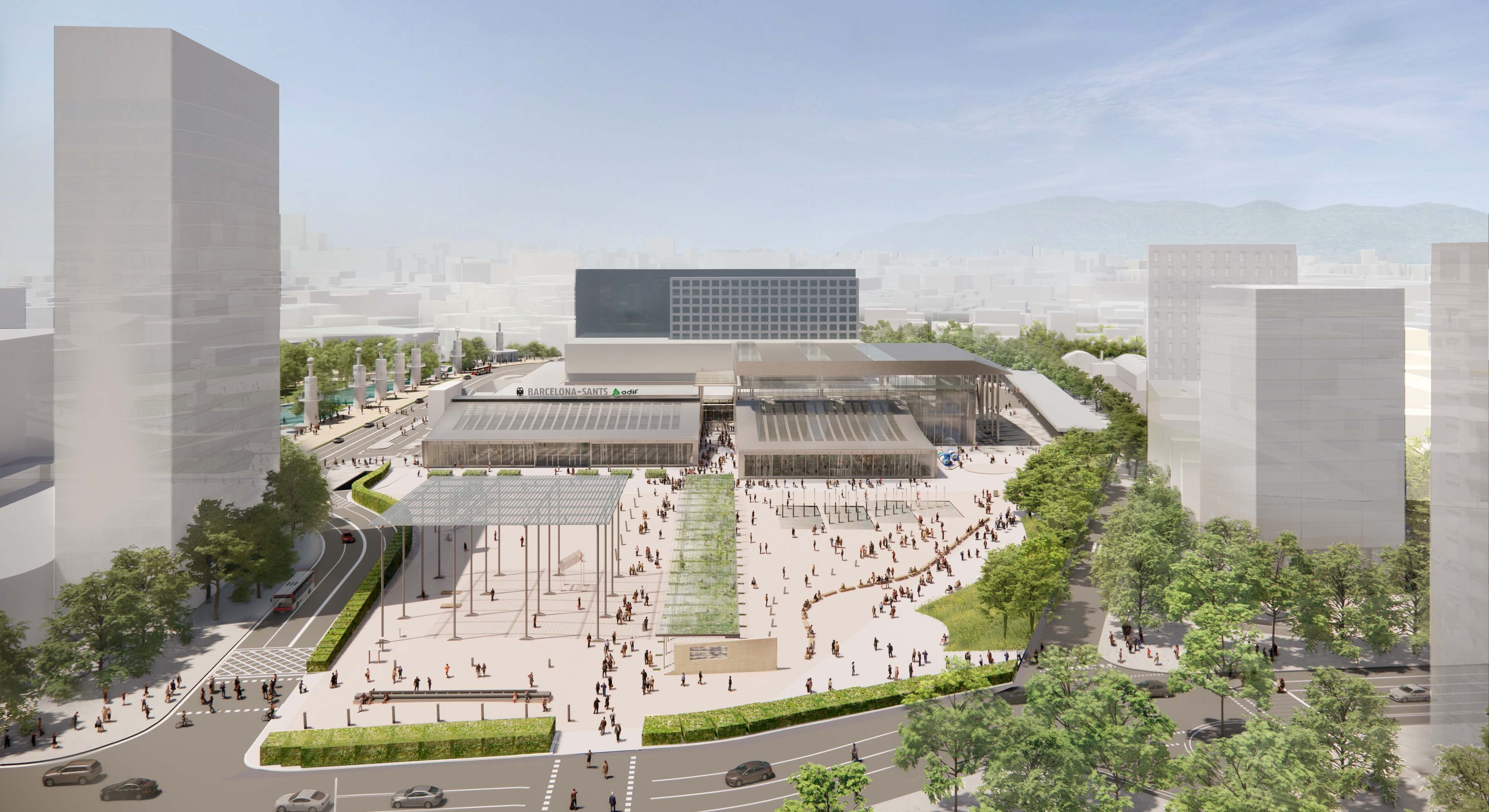Render de la futura estación de Barcelona Sants. / Adif