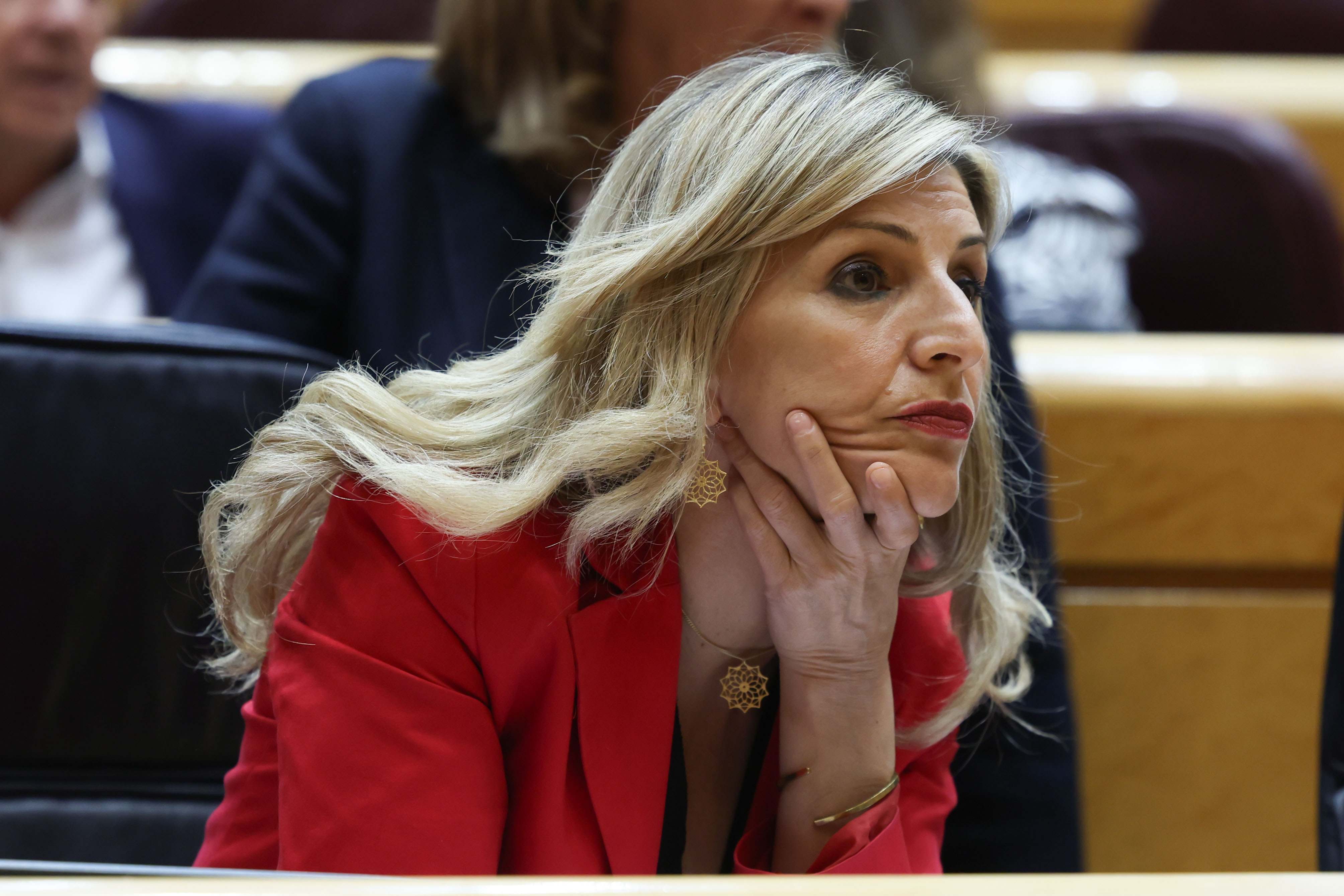 La vicepresidenta segunda y ministra de Trabajo y Economía Social, Yolanda Díaz, en la sesión de control al Gobierno celebrada el martes en el Senado.