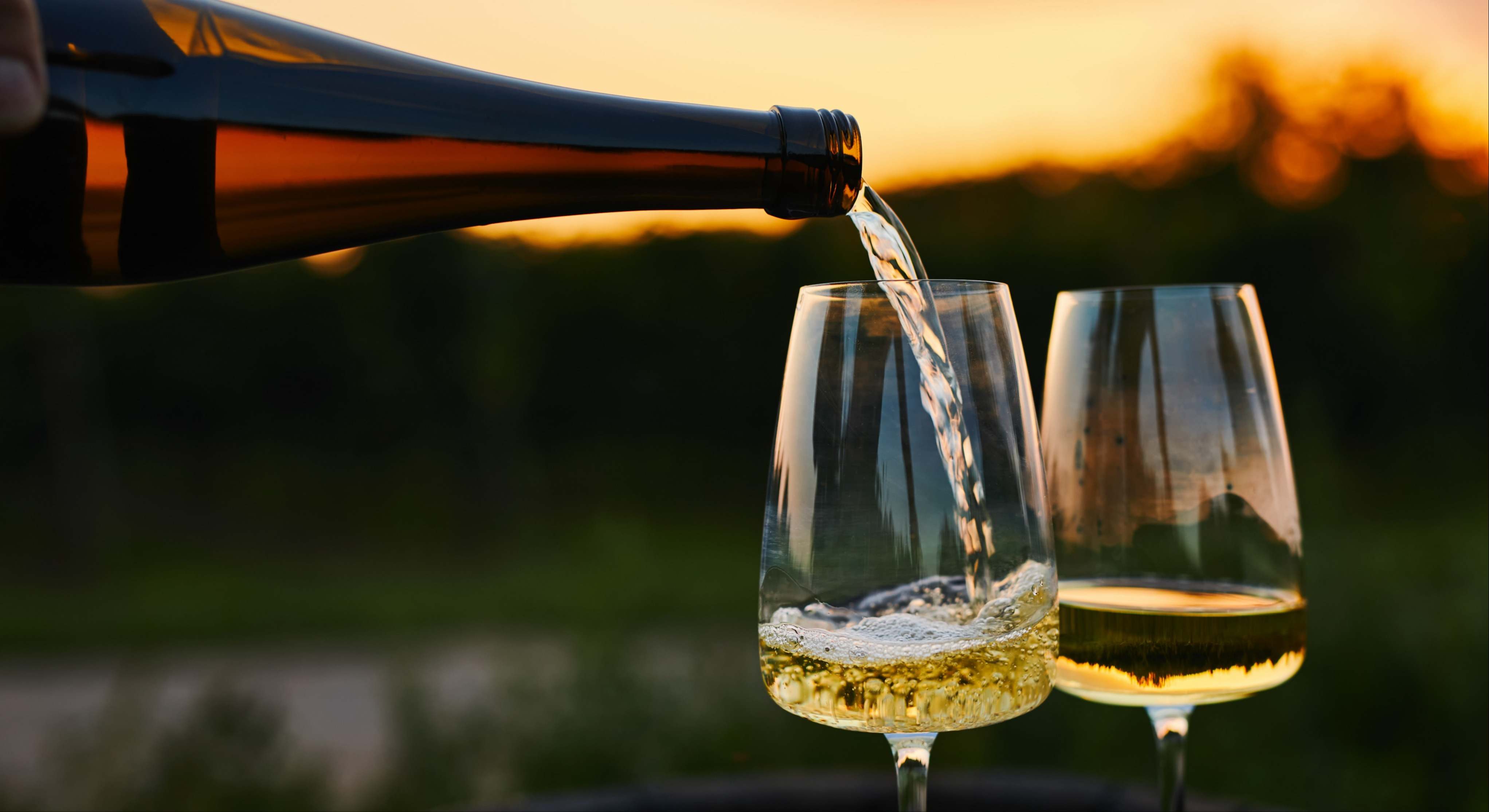Botella y dos copas de vino blanco. / Foto: iStock