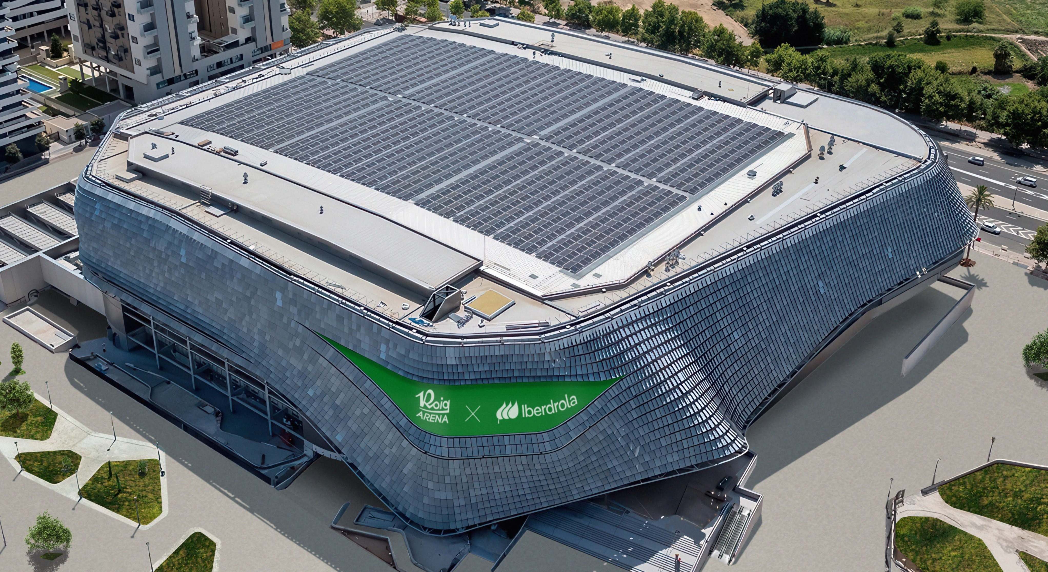 Aspecto del Roig Arena con su cubierta solar.