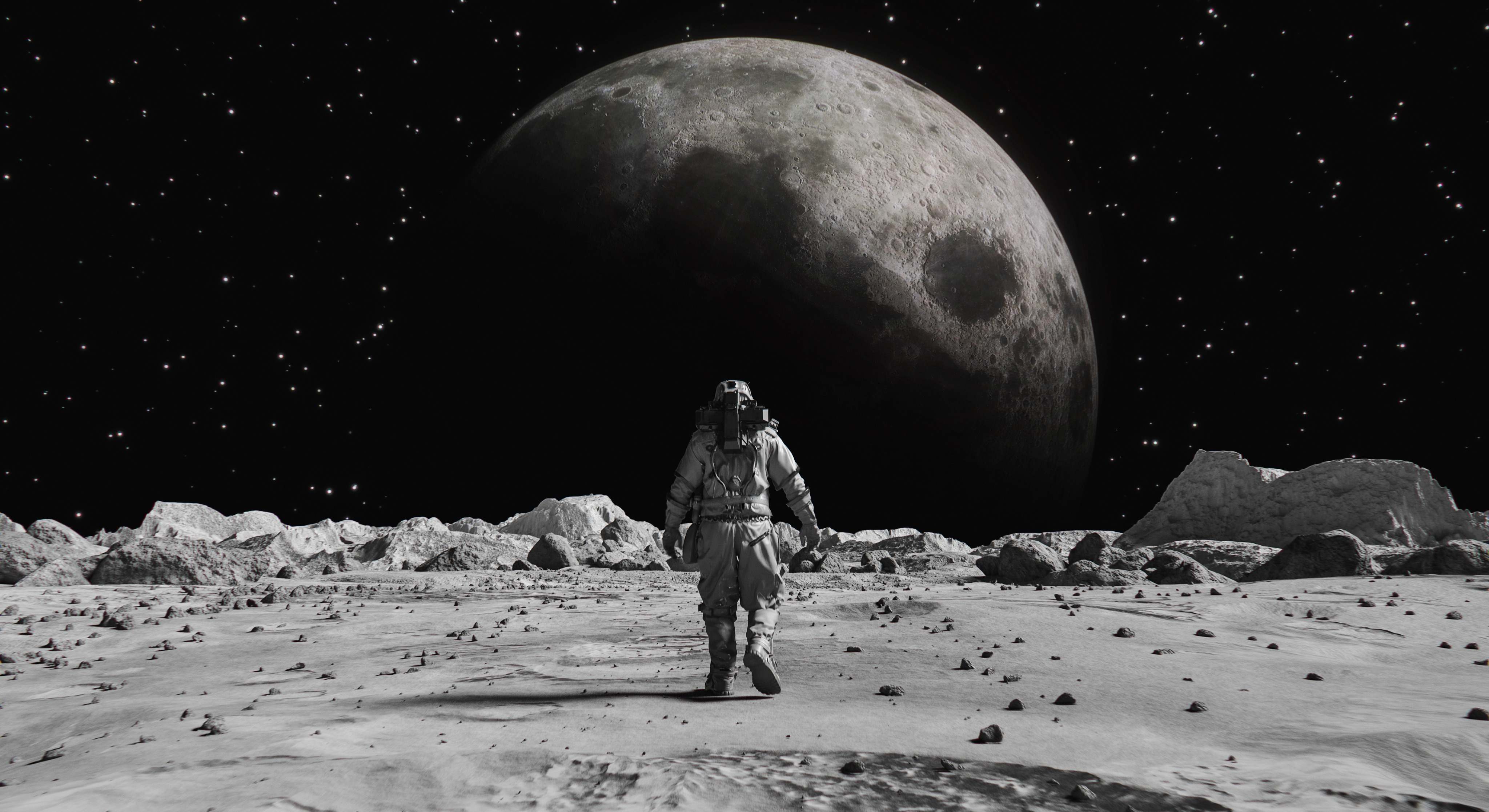 Un astronauta caminando hacia la superficie de la Luna. / Foto: iStock