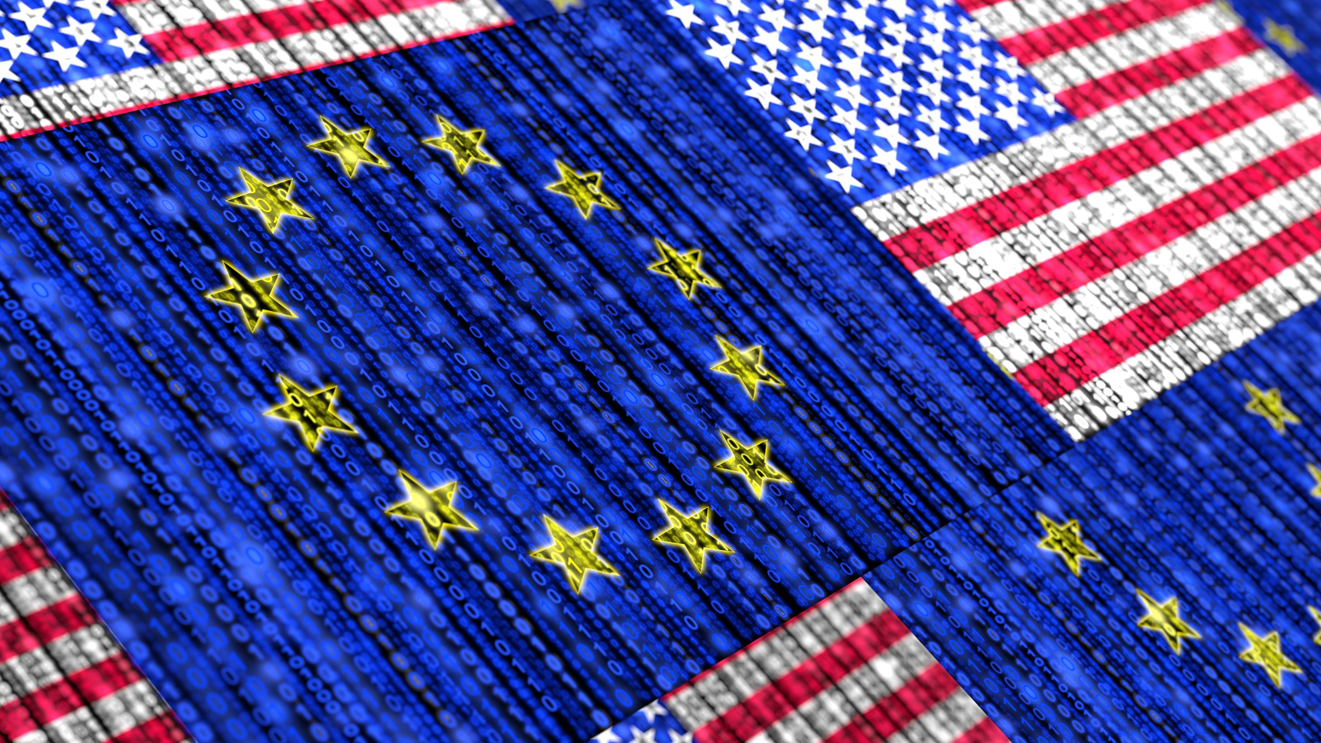 Bandera de Europa en una especie de contenedor