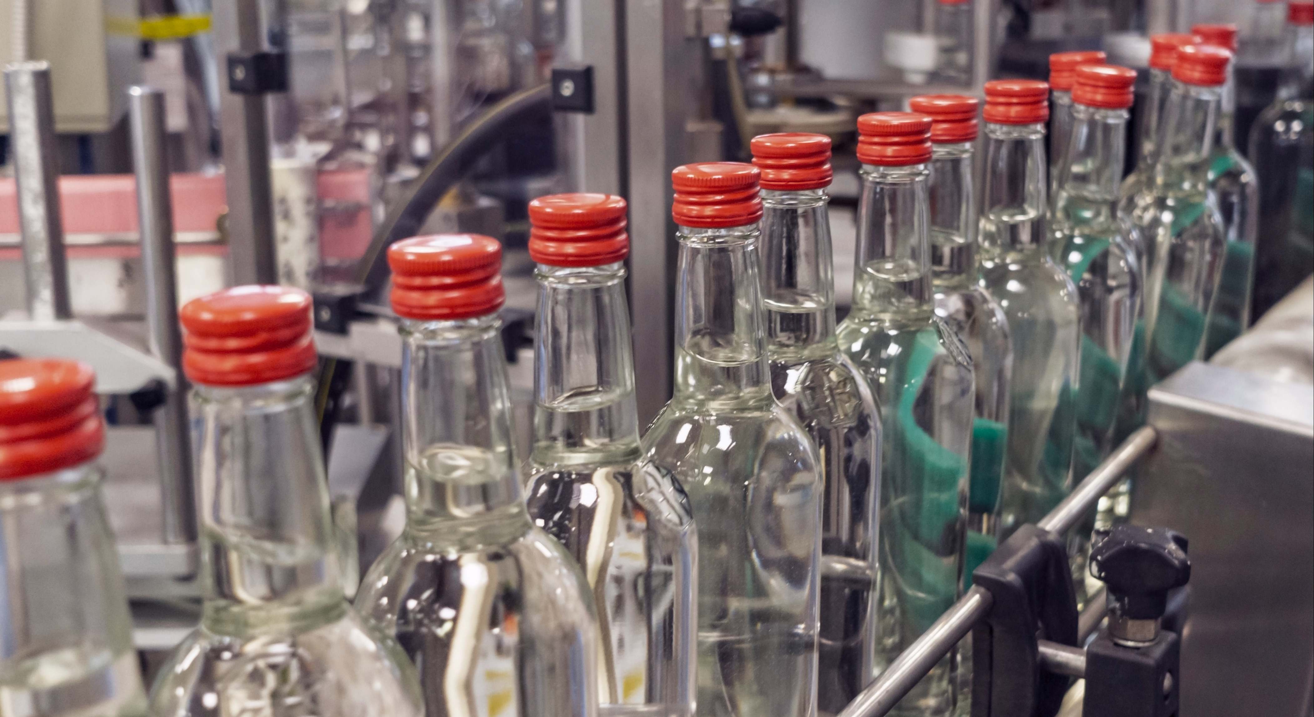 Fila de botellas en una destilería de vodka. / Foto: iStock