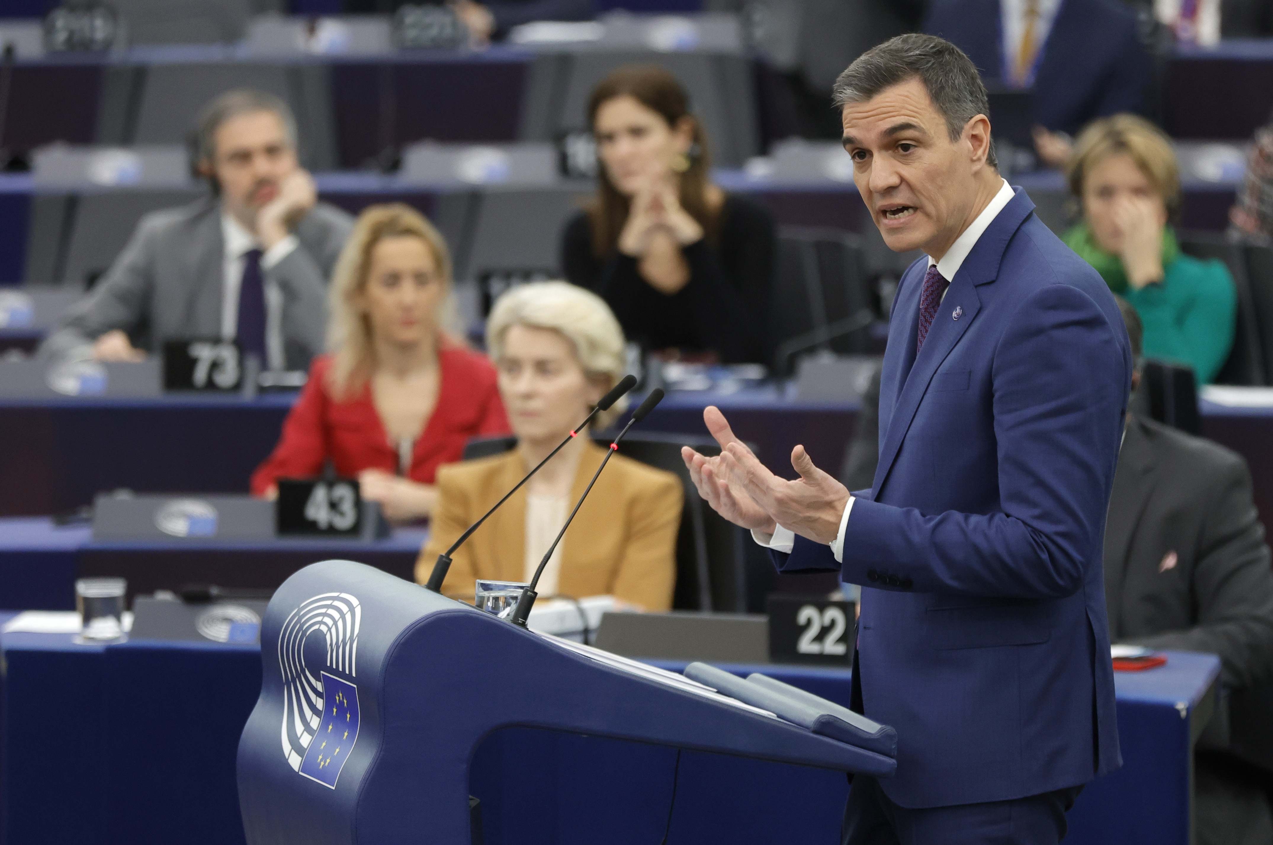 Pedro Sánchez en una intervención en el Parlamento Europeo
