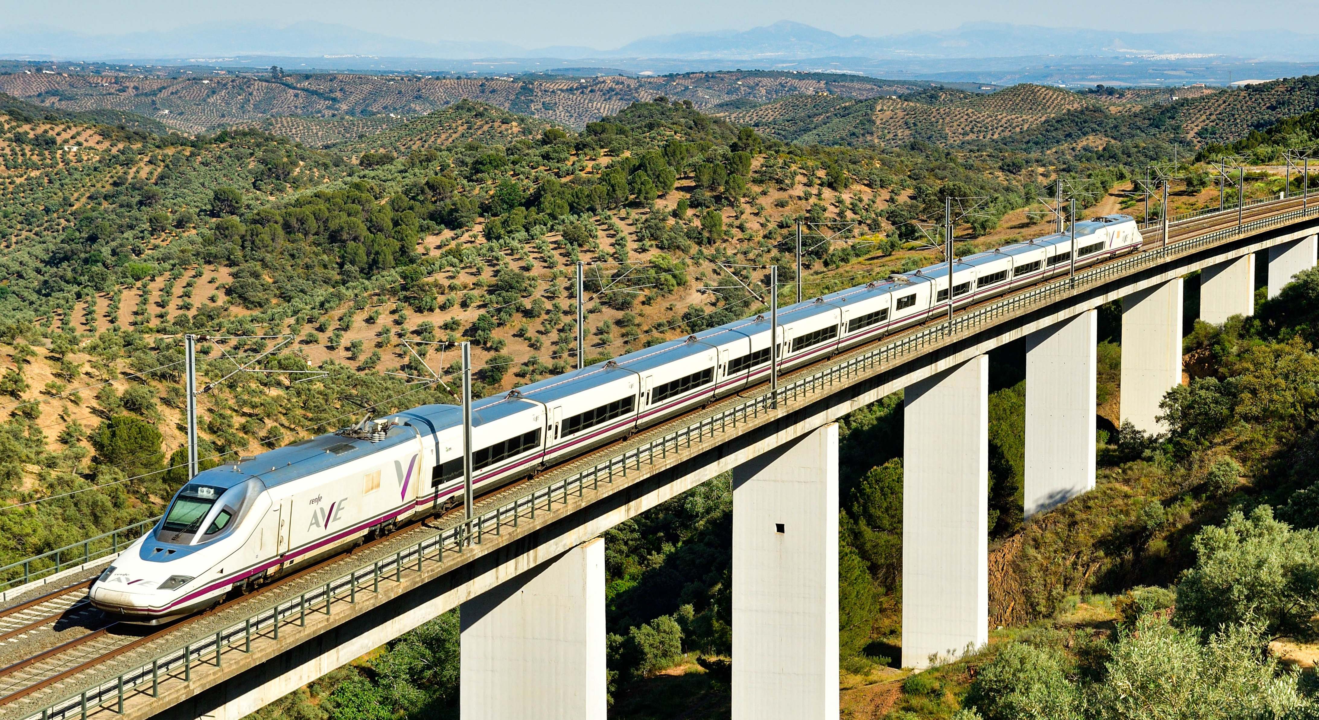 Tren AVE de Renfe circulando entre Madrid y Málaga, a su paso por Adamúz (Córdoba). / Cesare Sapienza