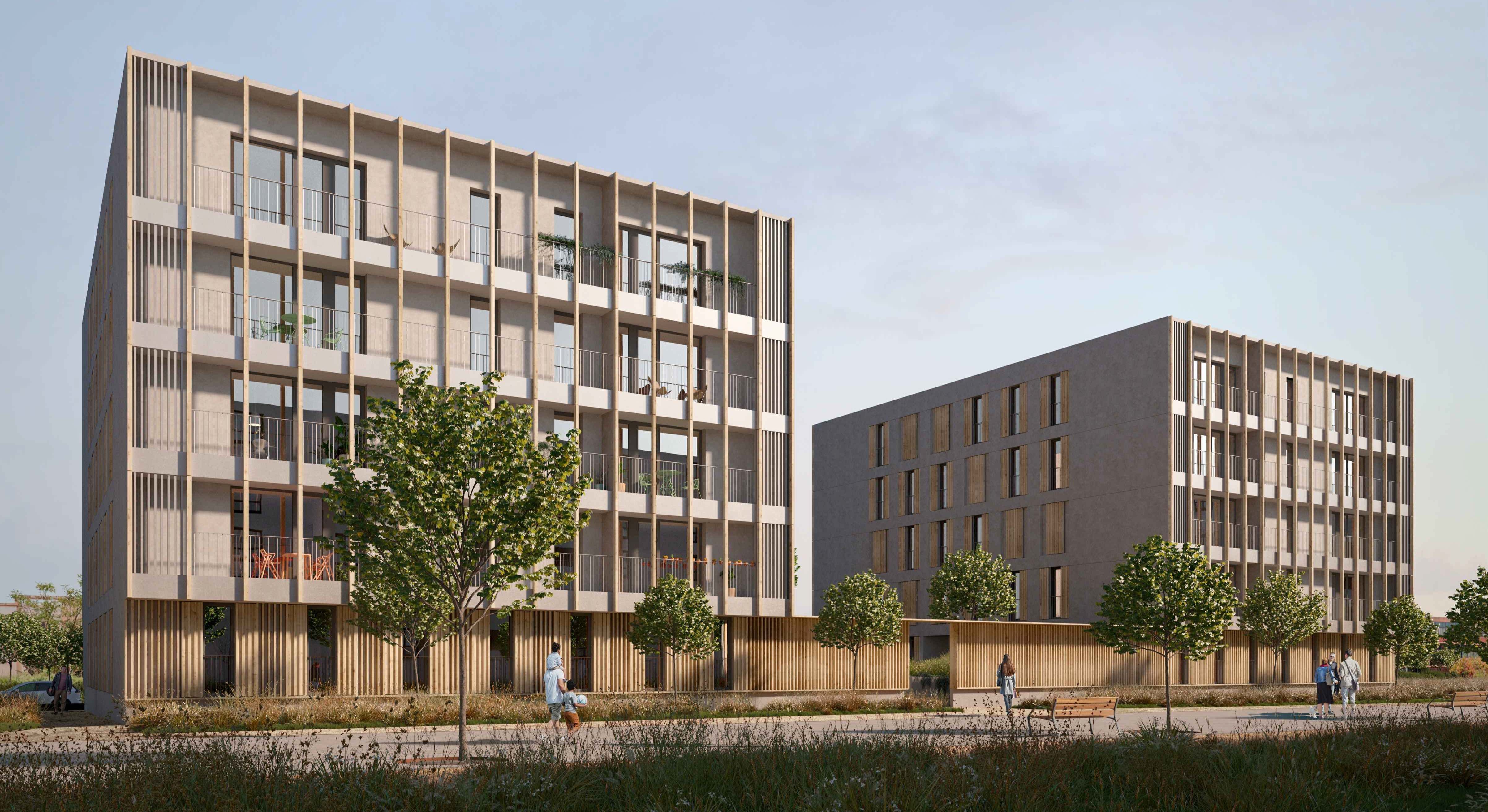 Recreación del primer edificio de viviendas públicas de madera en Madrid
