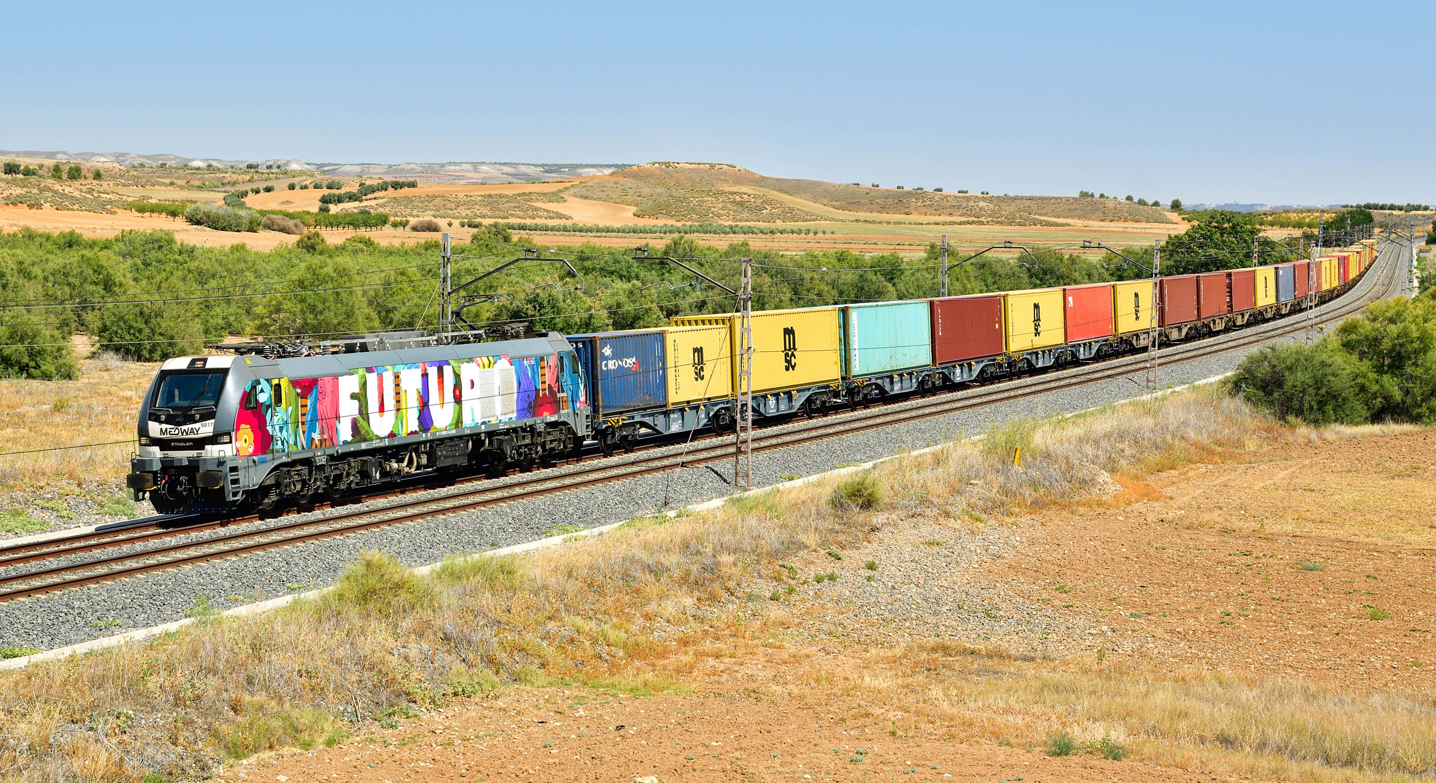 Tren de mercancías de Medway a su paso por Huerta de Valdecarábanos (Toledo). / Foto: Cesare Sapienza