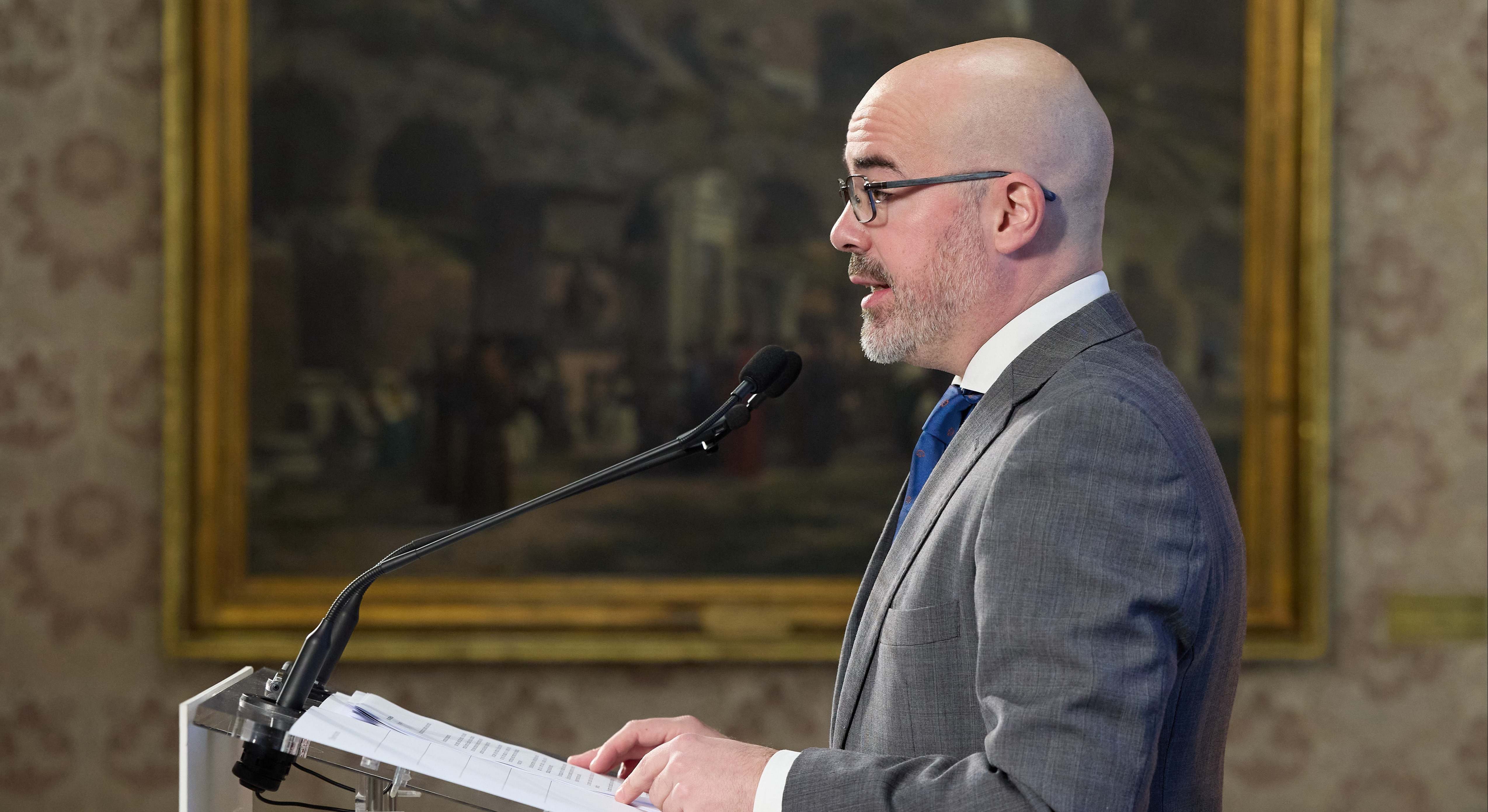 El delegado del Gobierno en la Comunidad de Madrid, Francisco Martín, durante una rueda de prensa, en la sede de la Delegación del Gobierno, a 30 de diciembre de 2024, en Madrid (España).