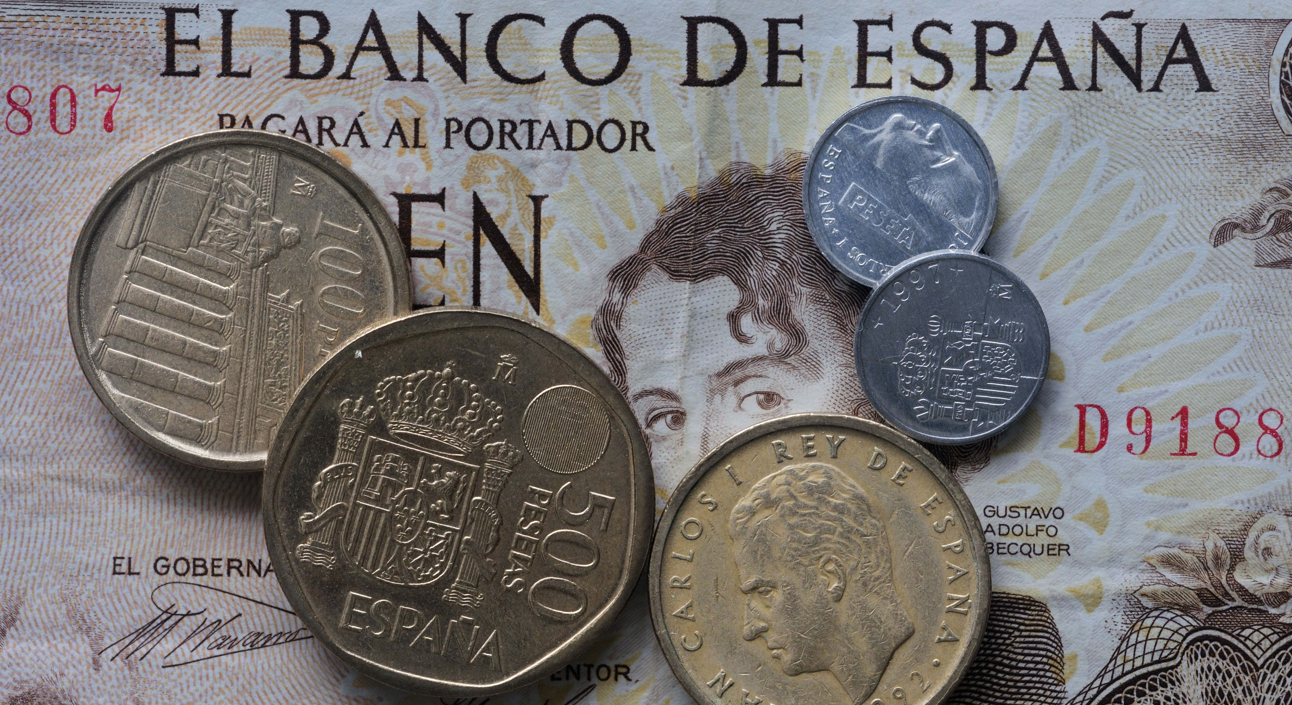 Billete y monedas de peseta
