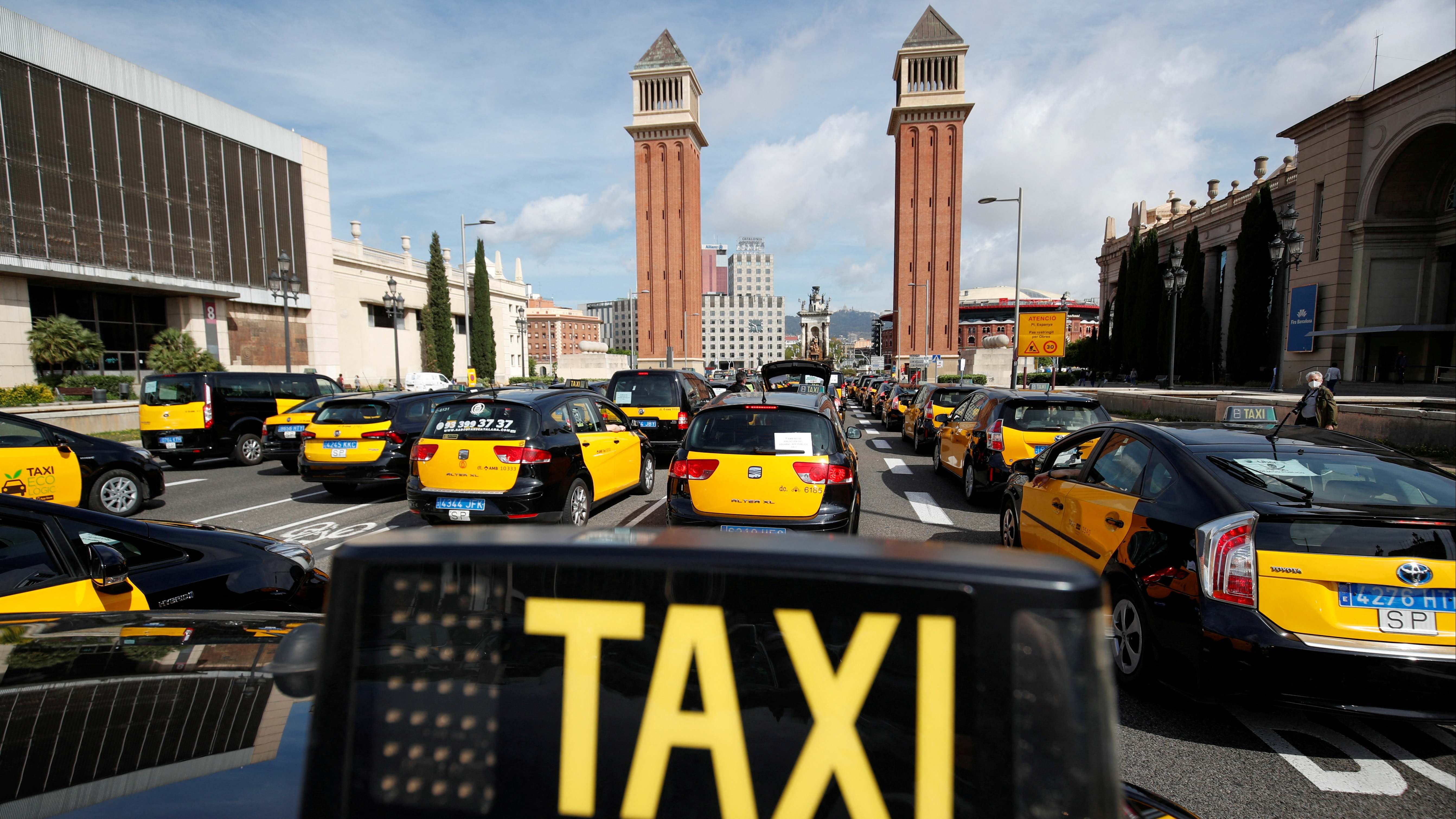 Taxistas en huelga en Barcelona