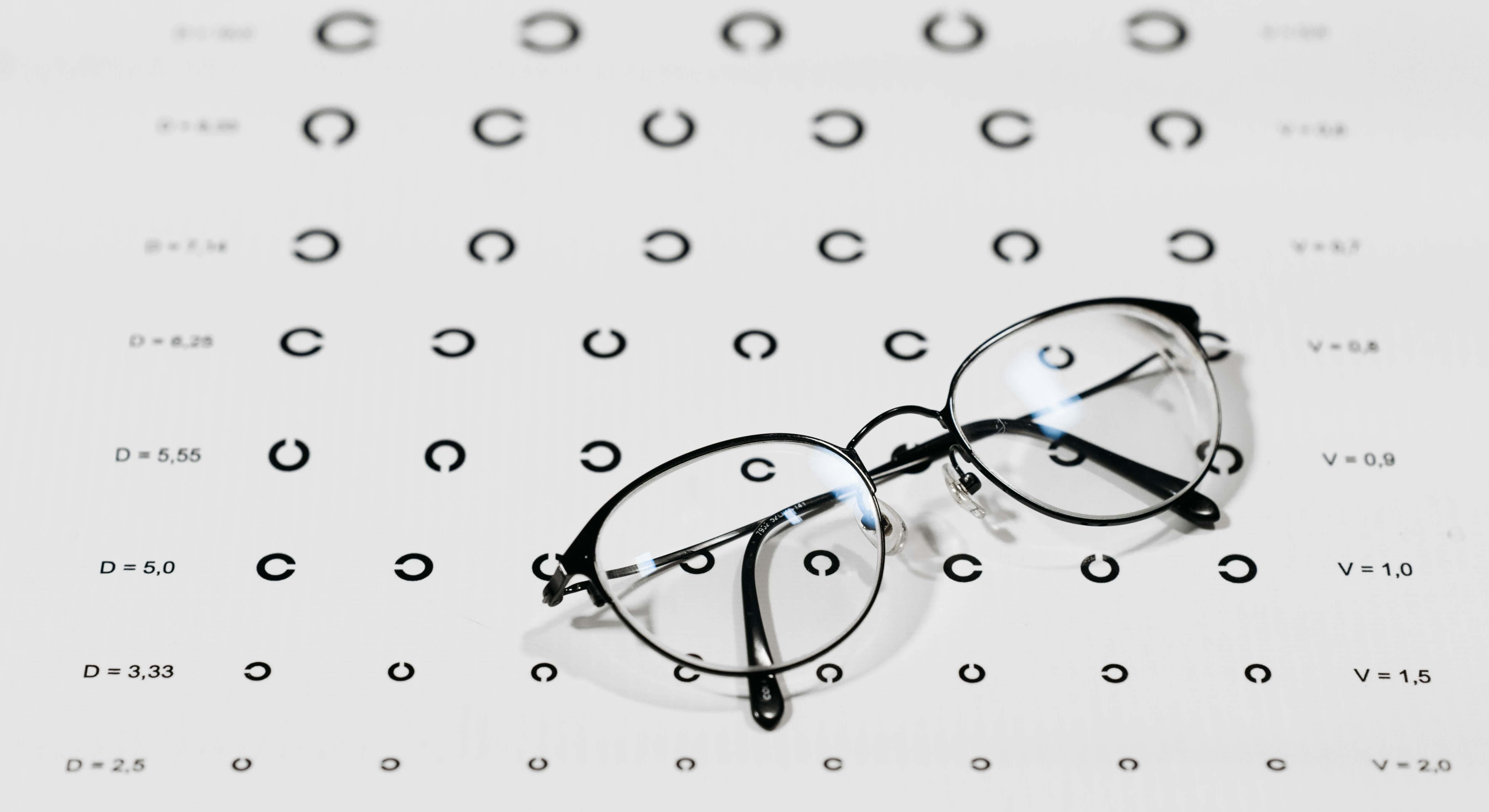 Gafas sobre una prueba de visión