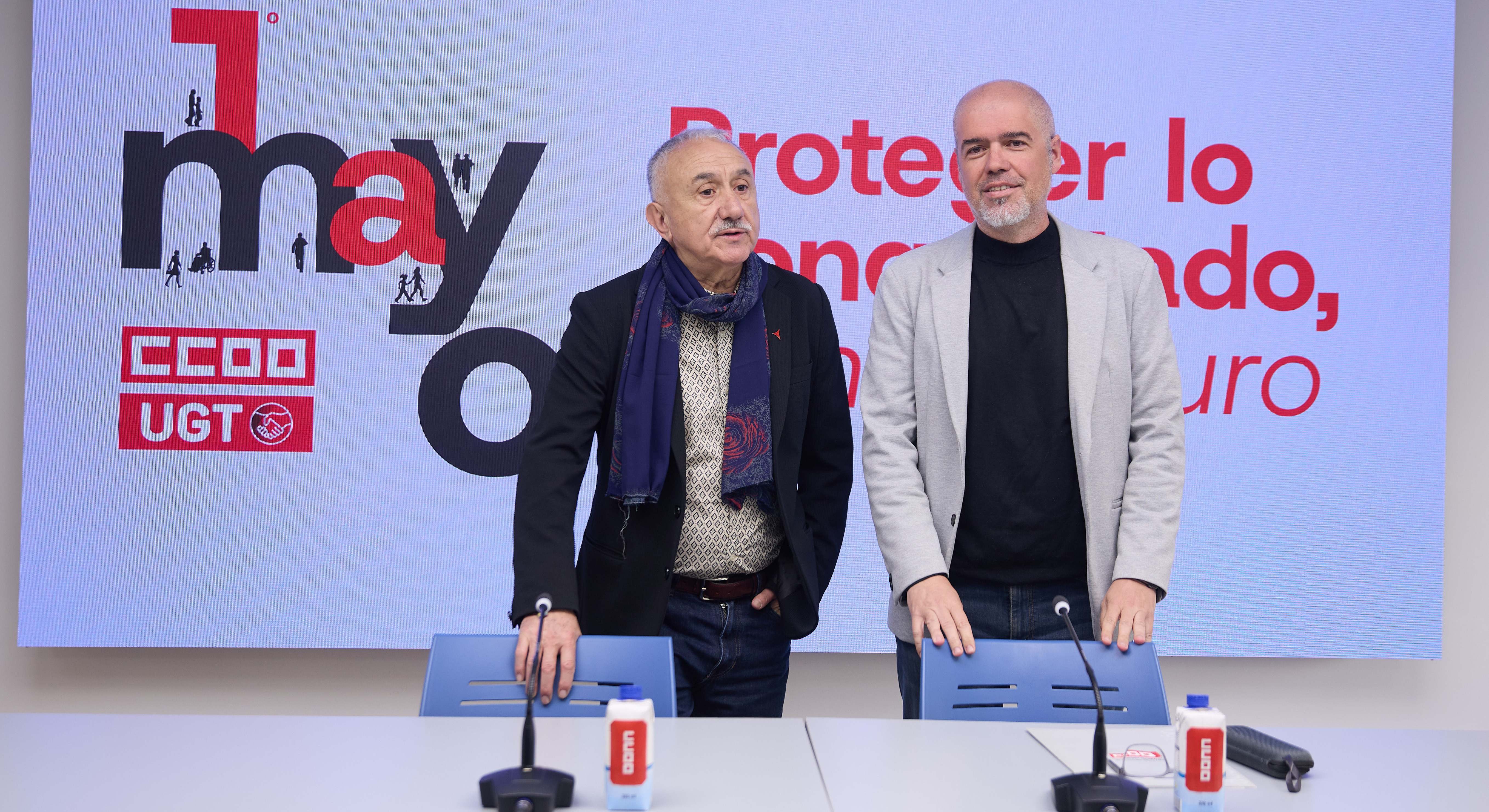 Pepe Álvarez, secretario general de UGT y Unai Sordo, secretario general de CCOO