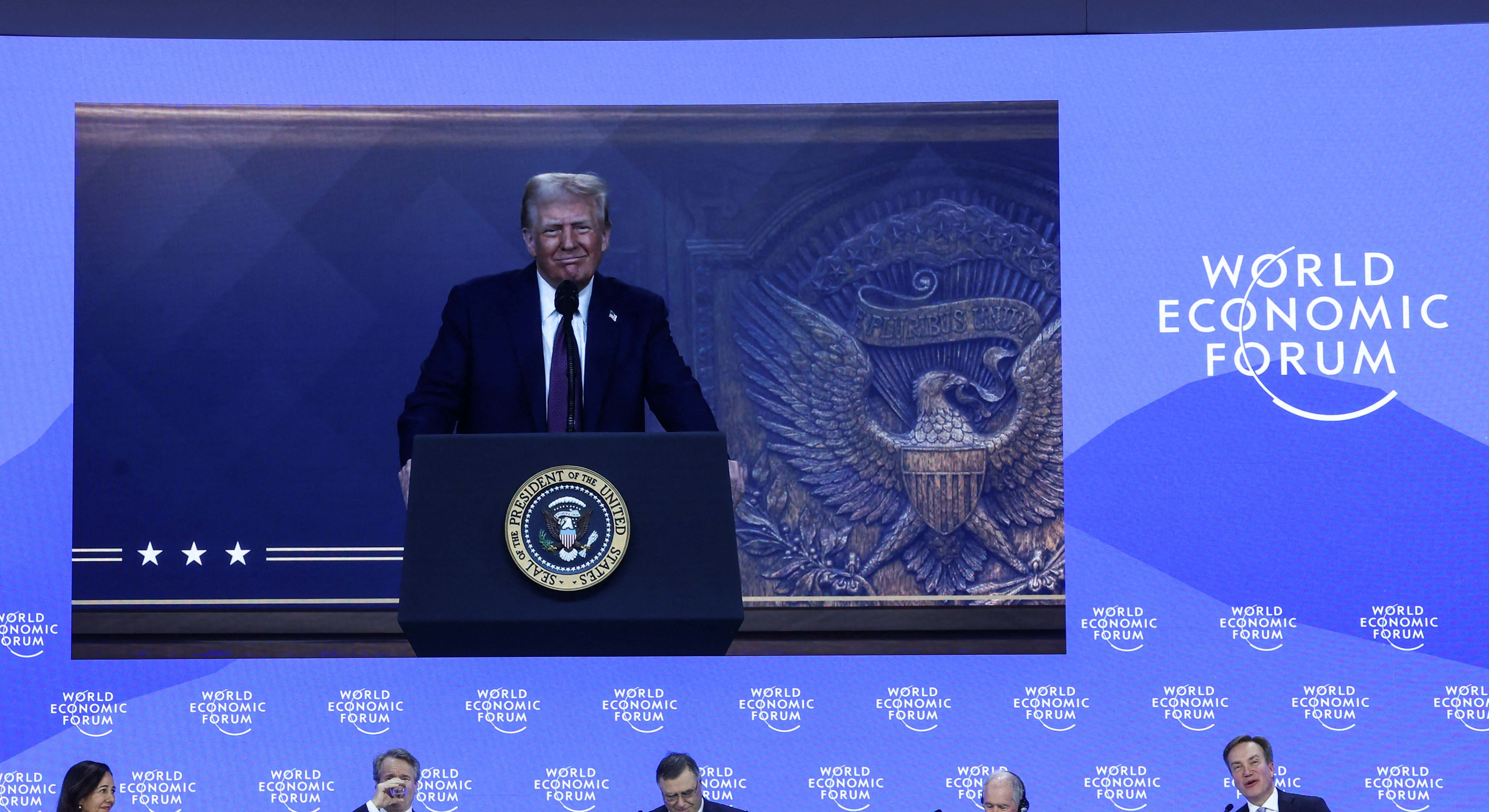 Donald Trump, en una videoconferencia con el WEF. Foto: Reuters