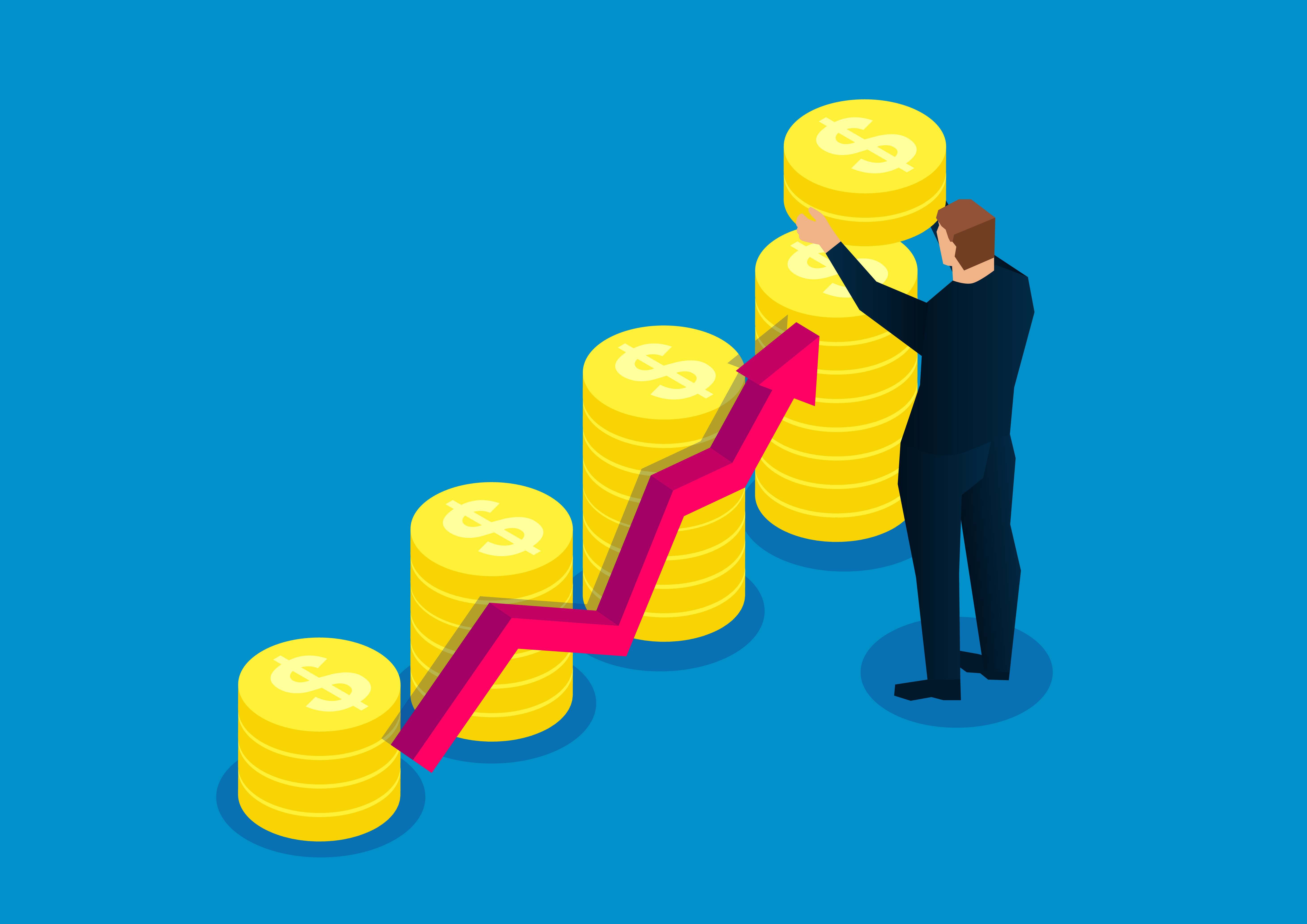 Economía crecimiento monedas flecha
