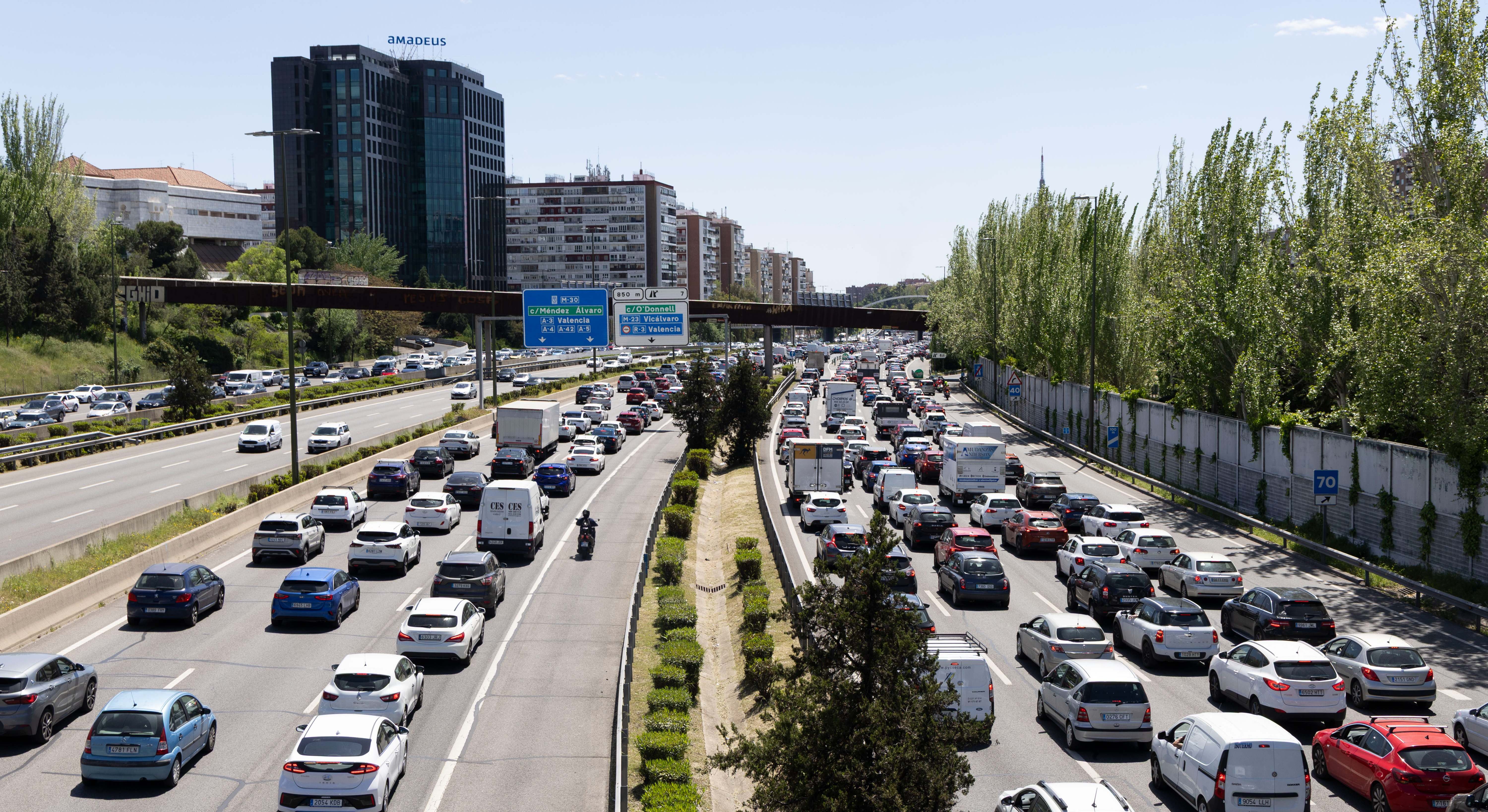 Atasco en la M-30 de Madrid