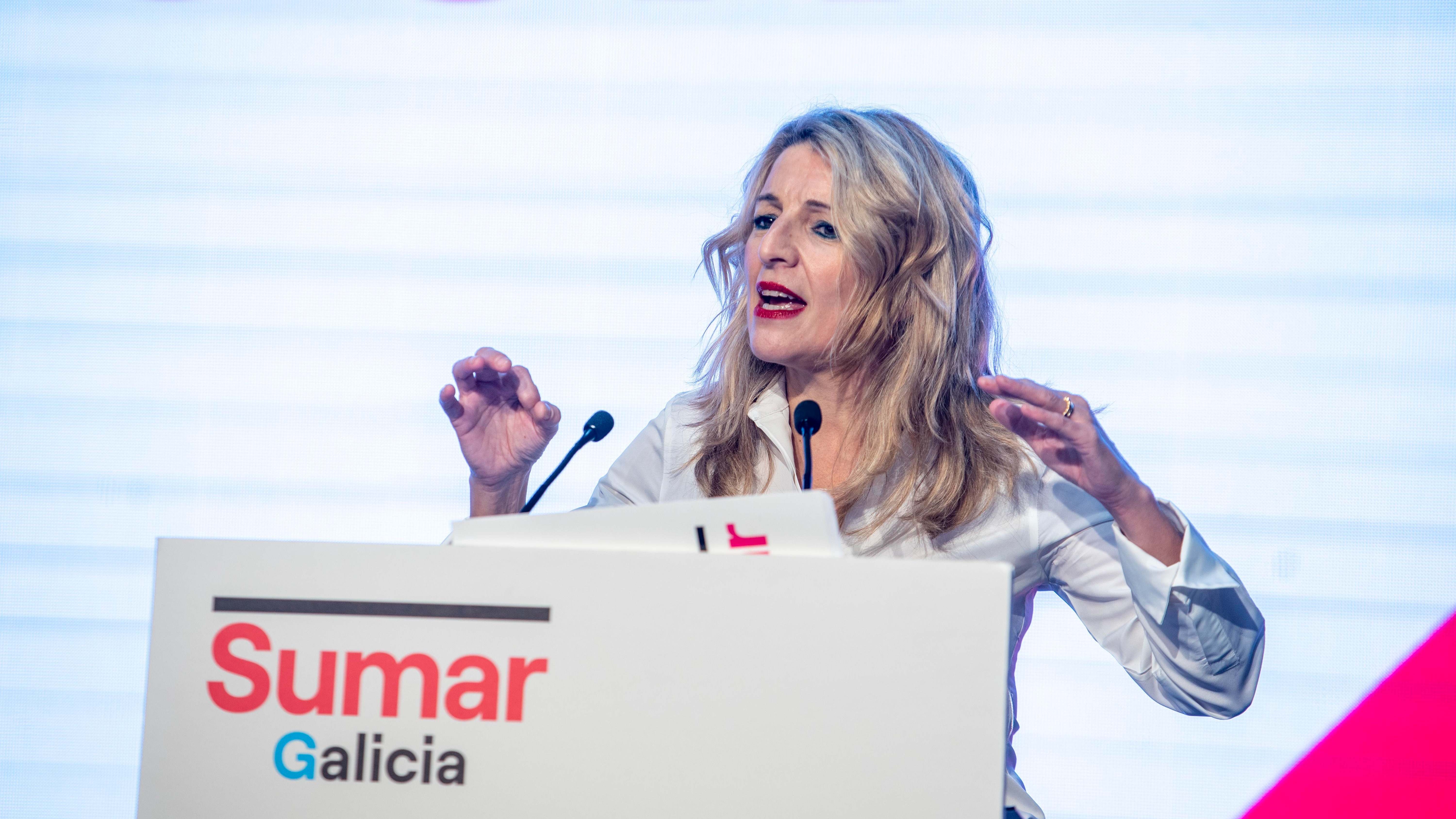 La vicepresidenta segunda y ministra de Trabajo, Yolanda Díaz, en un acto de Sumar Galicia. Foto: EP