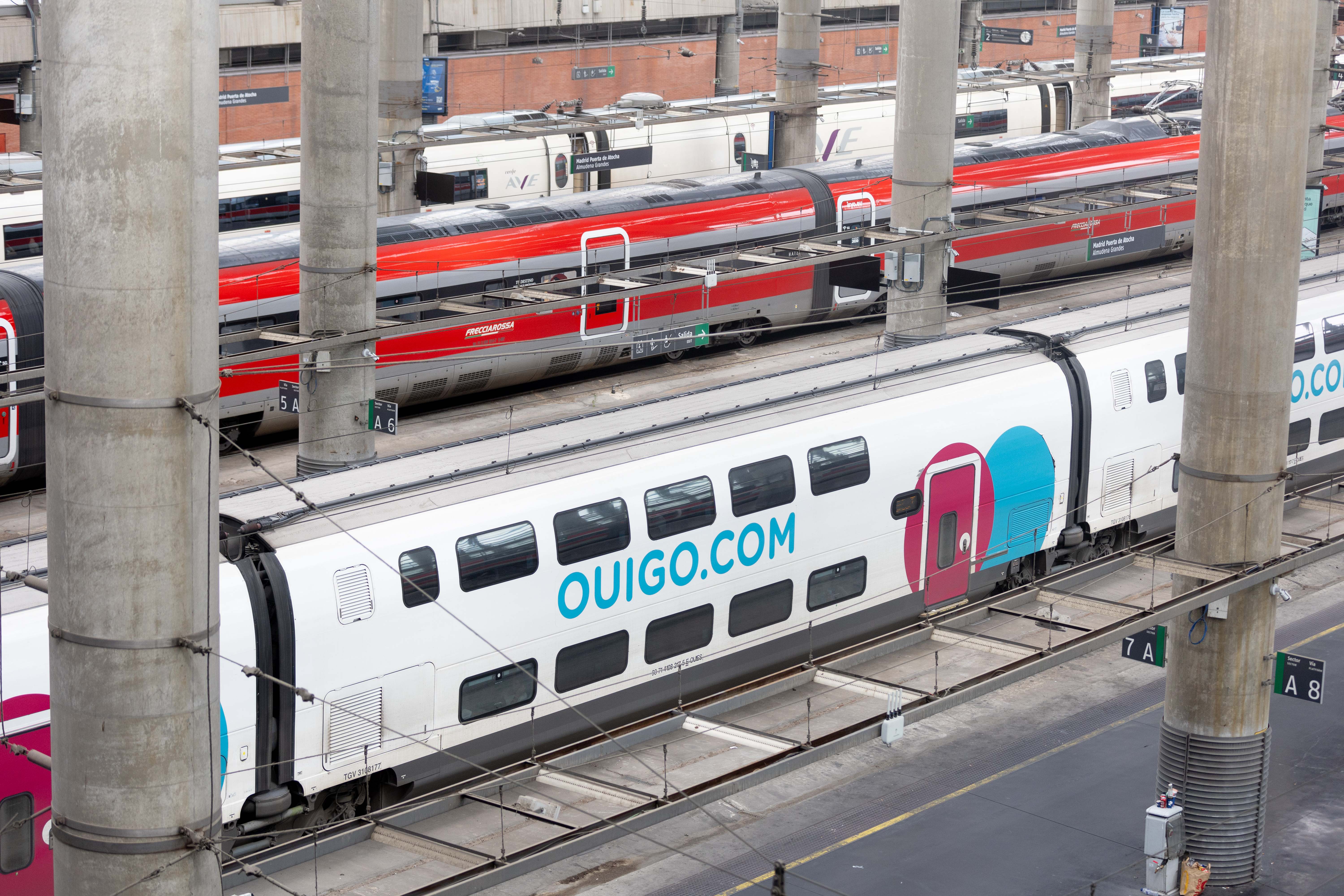 Estación con los trenes de la compañía Ouigo