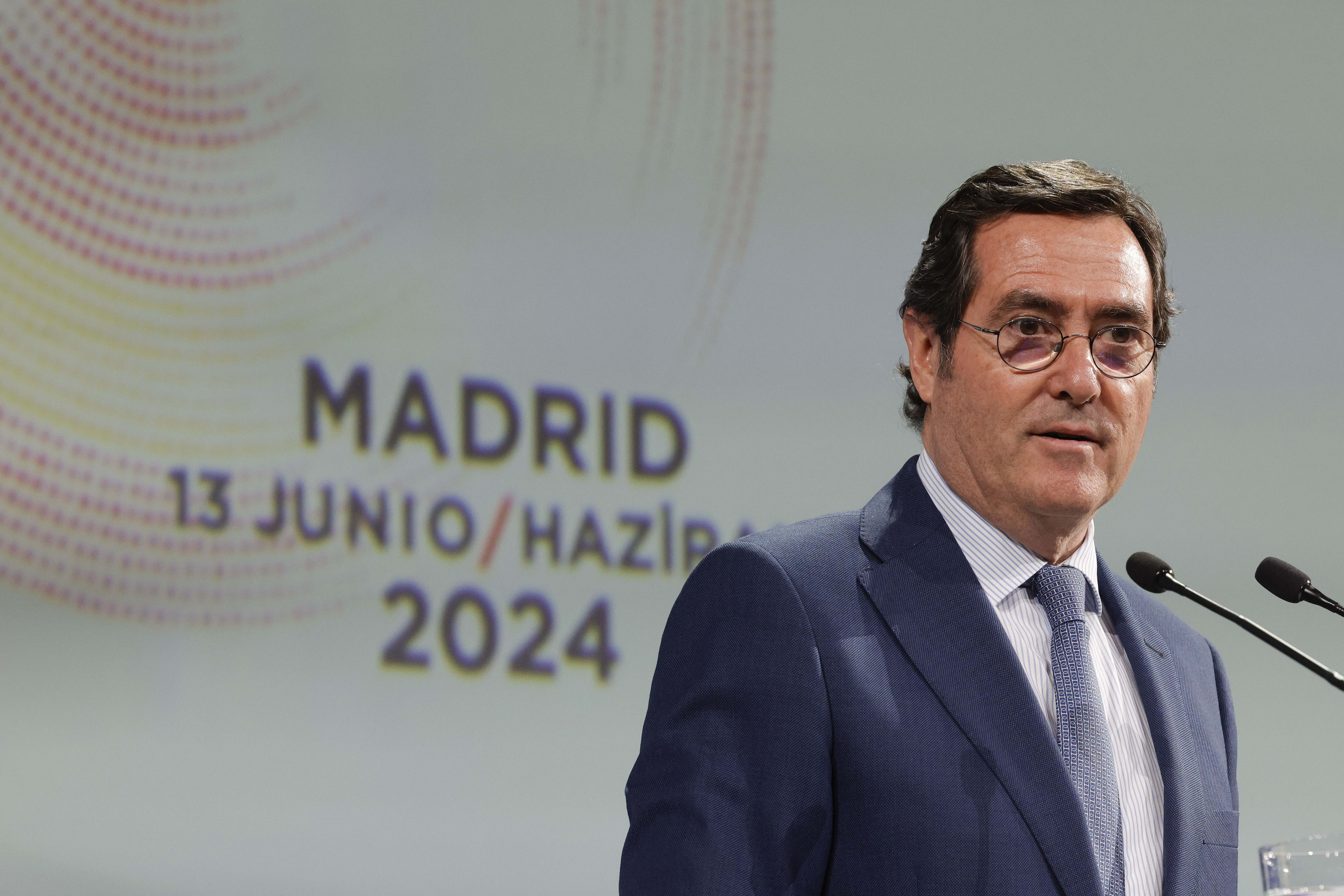 El presidente de la CEOE, Antonio Garamendi participa en un encuentro empresarial España-Turquía en el marco de la Reunión de Alto Nivel entre ambos países, este jueves en Madrid. EFE