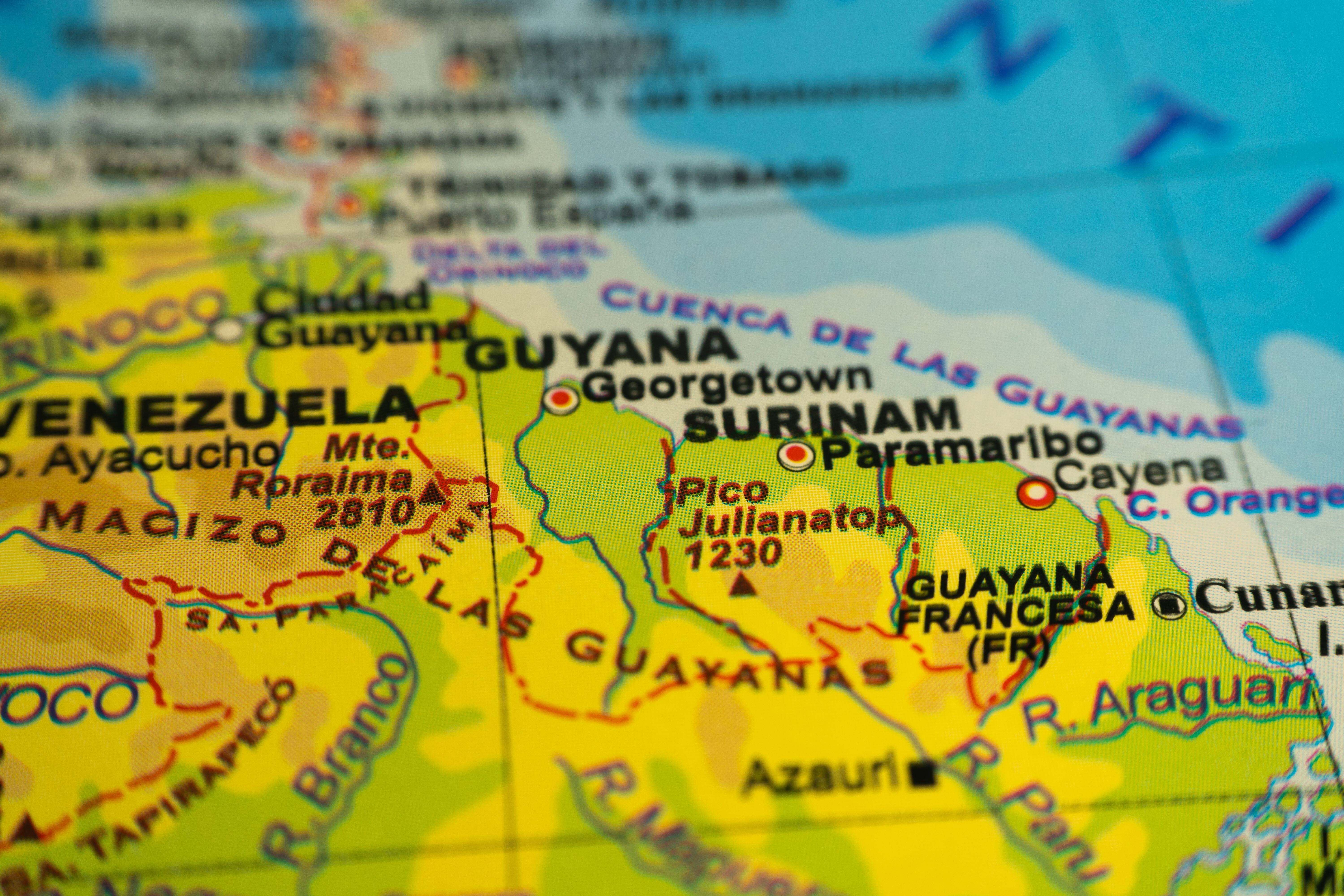 mapa surinam guyana venezuela