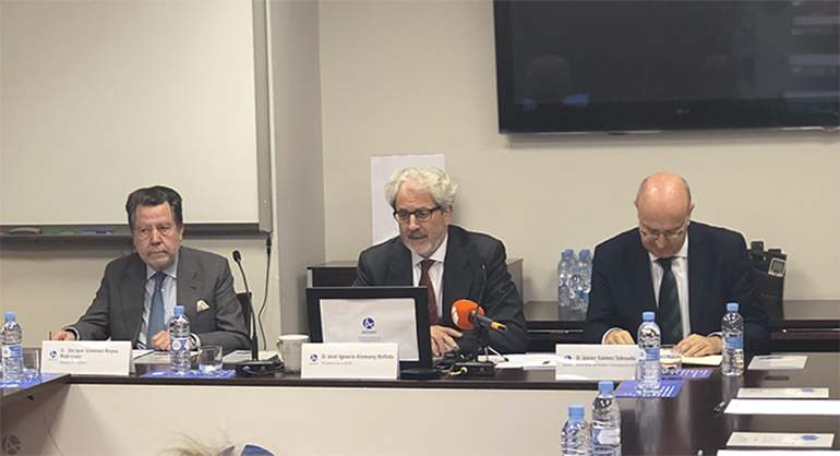 Los miembros de la Aedaf en su presentacin del informe