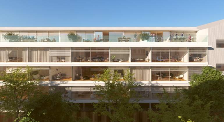 Vista exterior de la promocin inmobiliaria Caledonian Javier Ferrero en Madrid