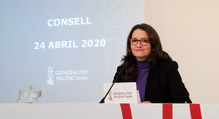 Mnica Oltra en la rueda de prensa que ofreci este viernes EE