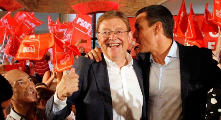 Puig y Snchez en el mitin de este mircoles en Valencia GUILLERMO LUCAS