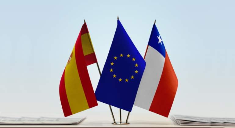 Banderas de Espaa la Unin Europea y Chile