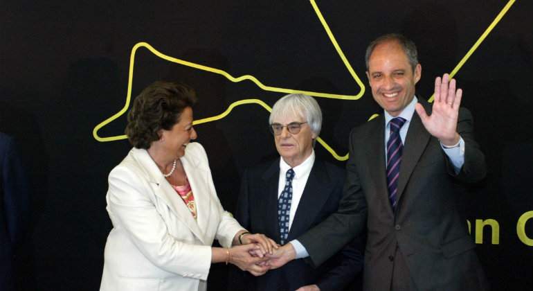 Rita Barber Bernie Ecclestone y Francisco Camps en la presentacin del circuito LUIS VIDAL