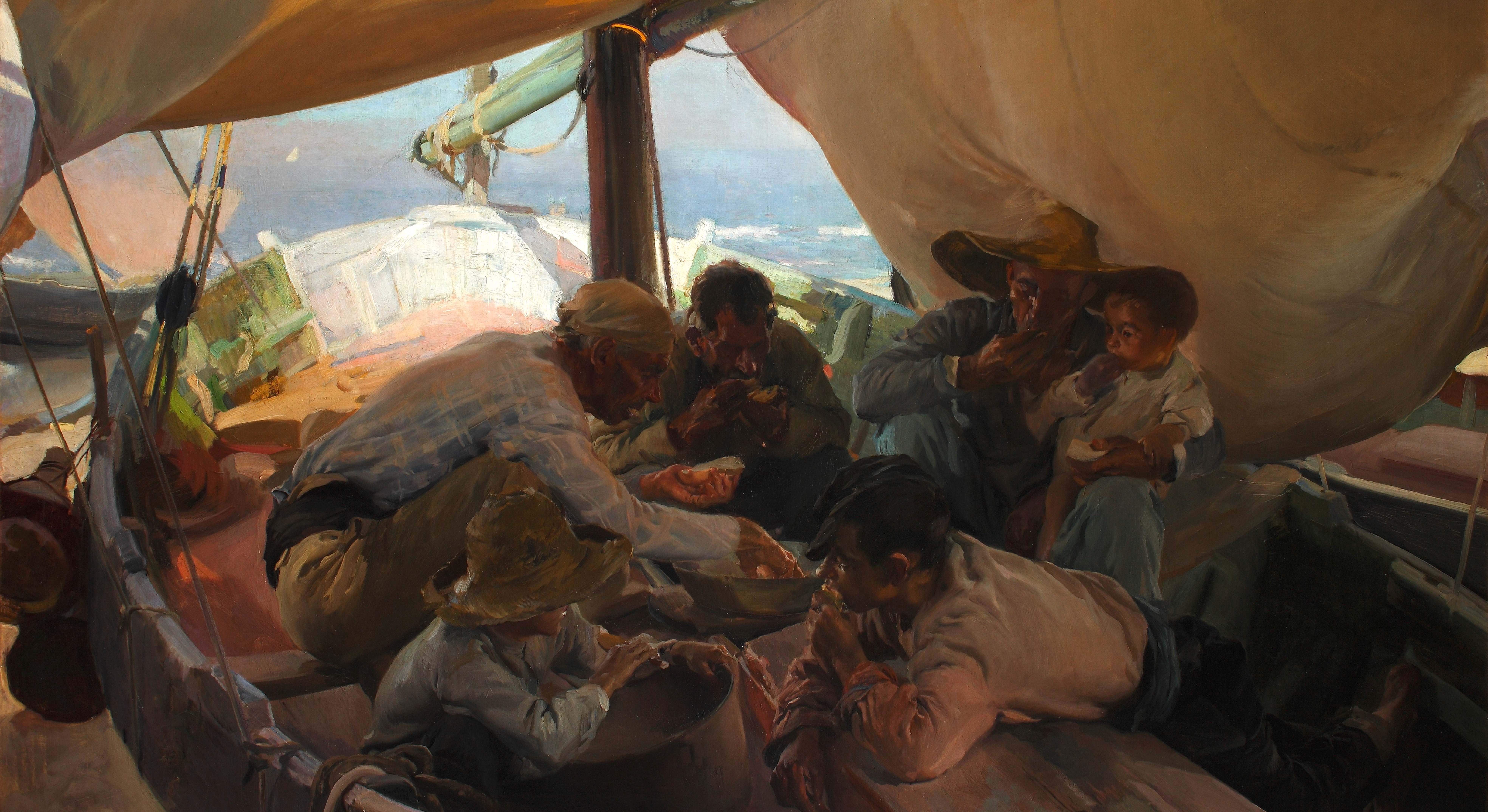 Joaquín Sorolla. Comida en la barca. Valencia, verano de 1898. Óleo sobre lienzo.