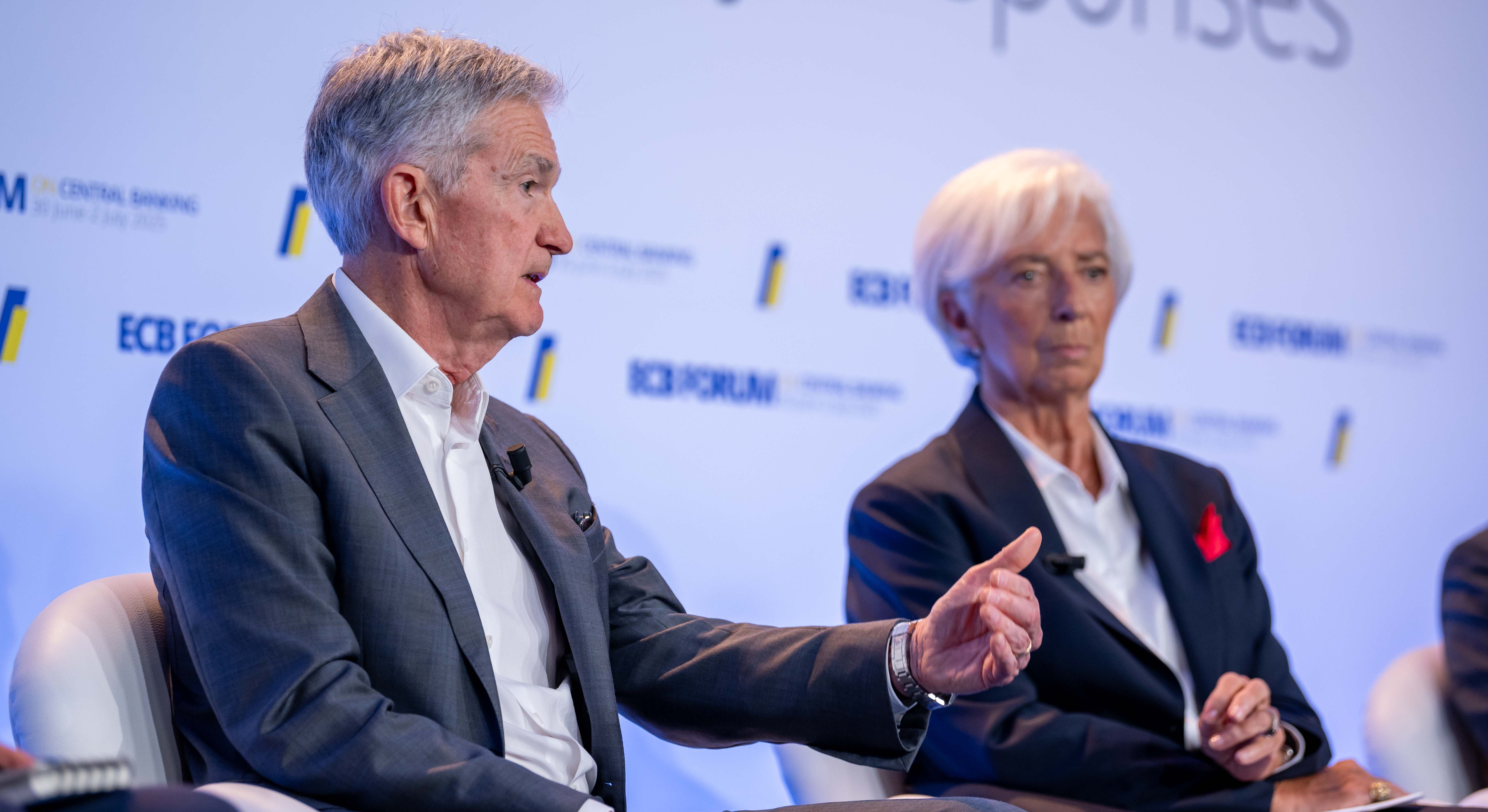 Jerome Powell y Christine Lagarde, en el foro de Sintra. Foto: BCE
